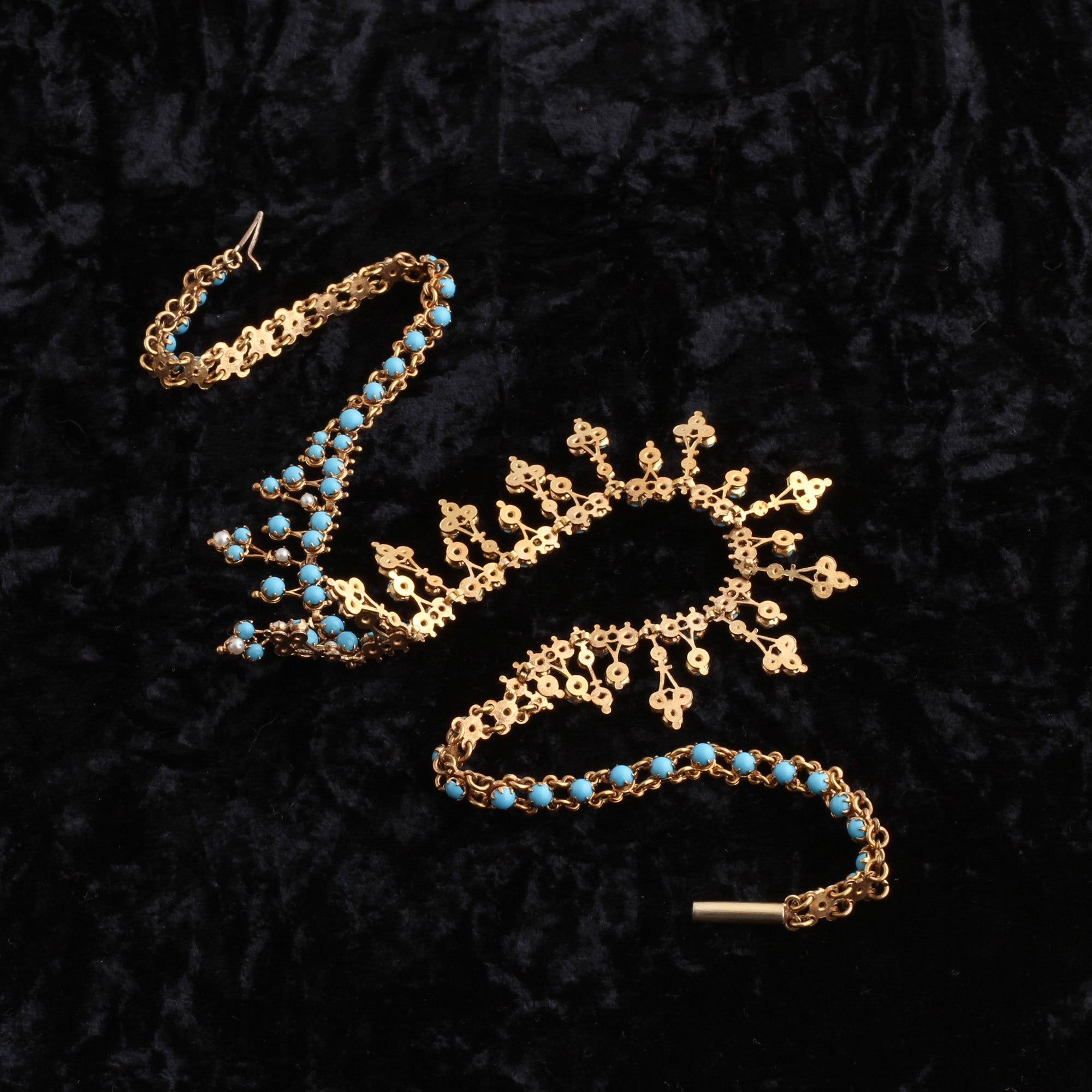 Victorian Turquoise Paste & Faux Pearl Fringe Necklace