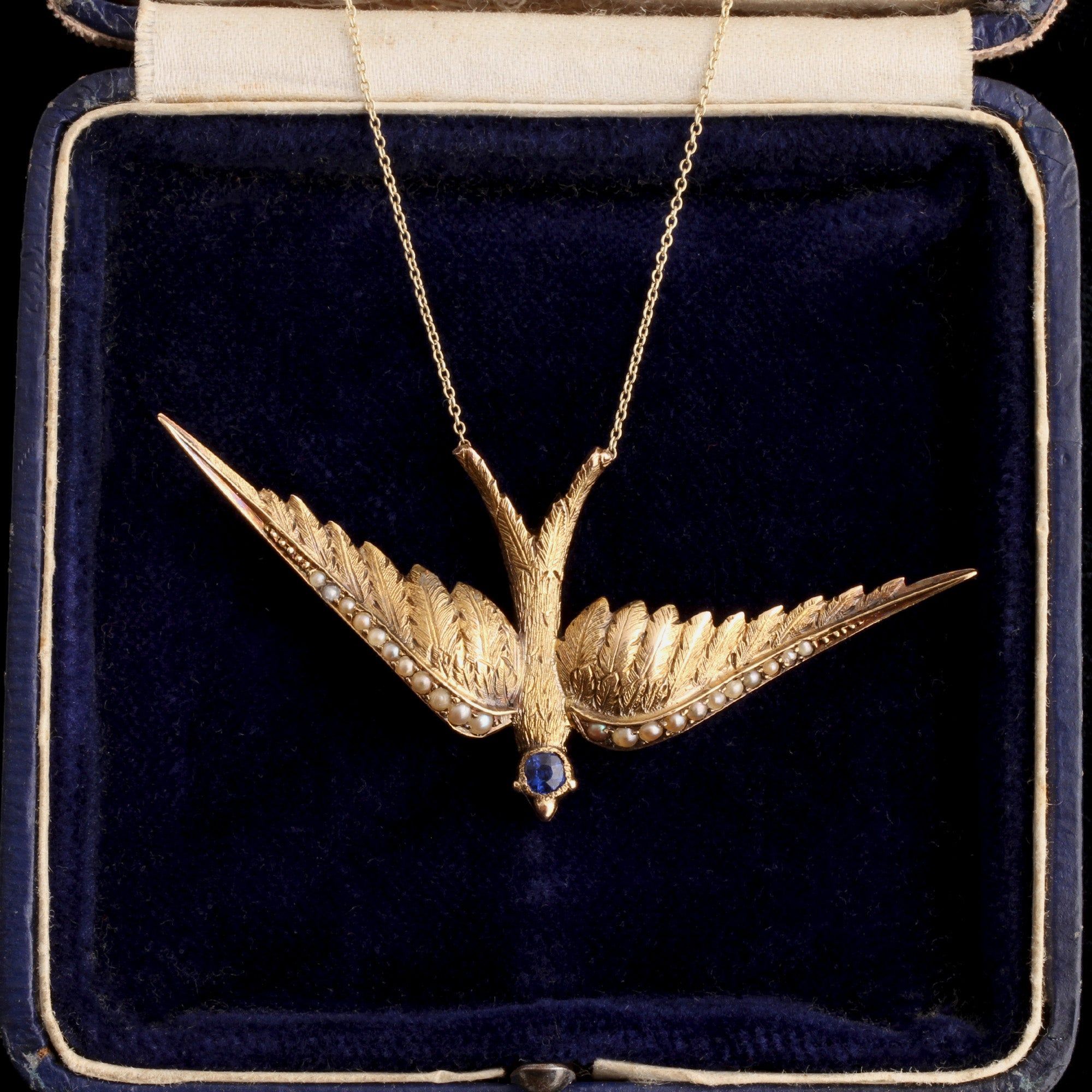 Victorian Sapphire & Pearl Swallow Necklace