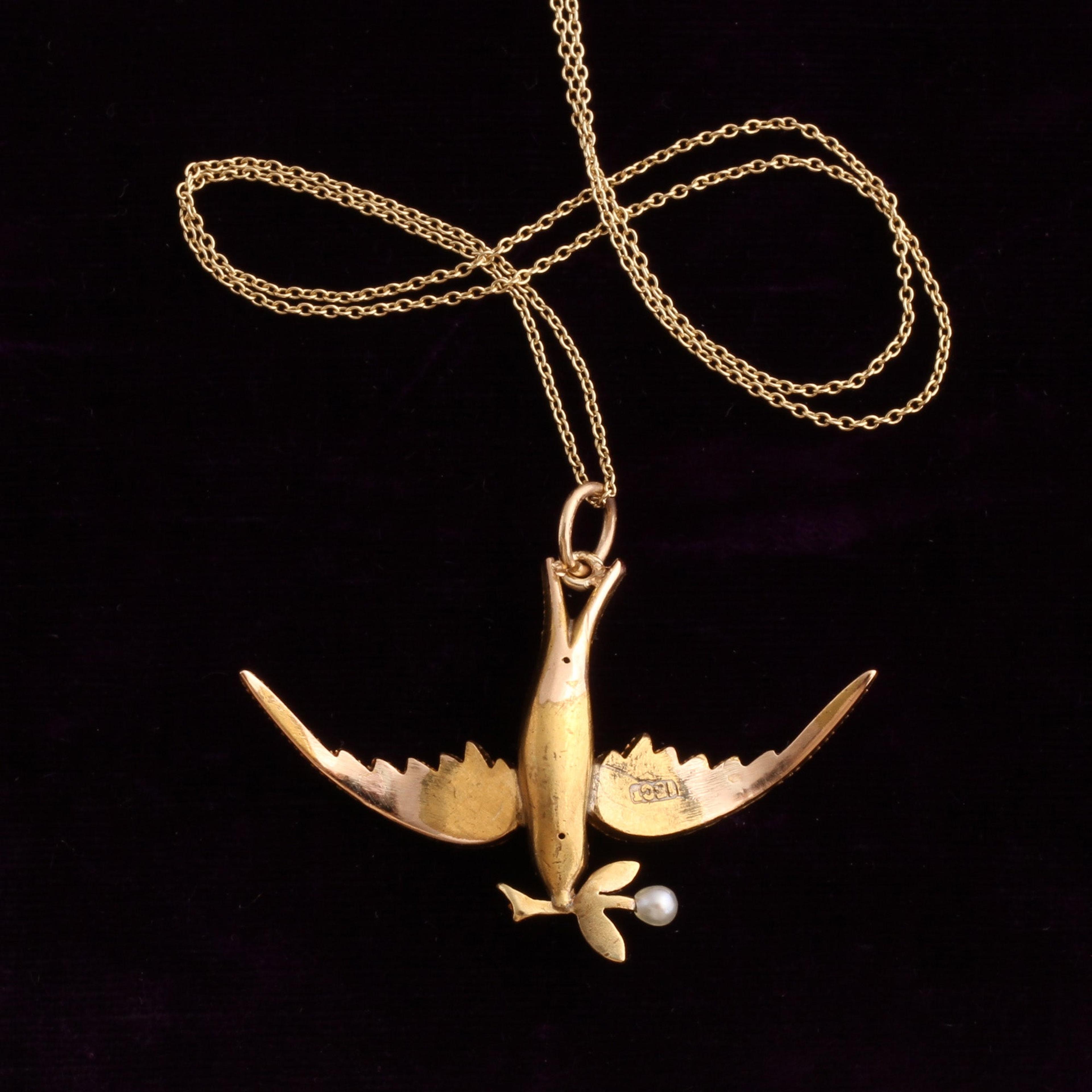 Back Detail of Victorian Swallow with Pearl Branch Necklace