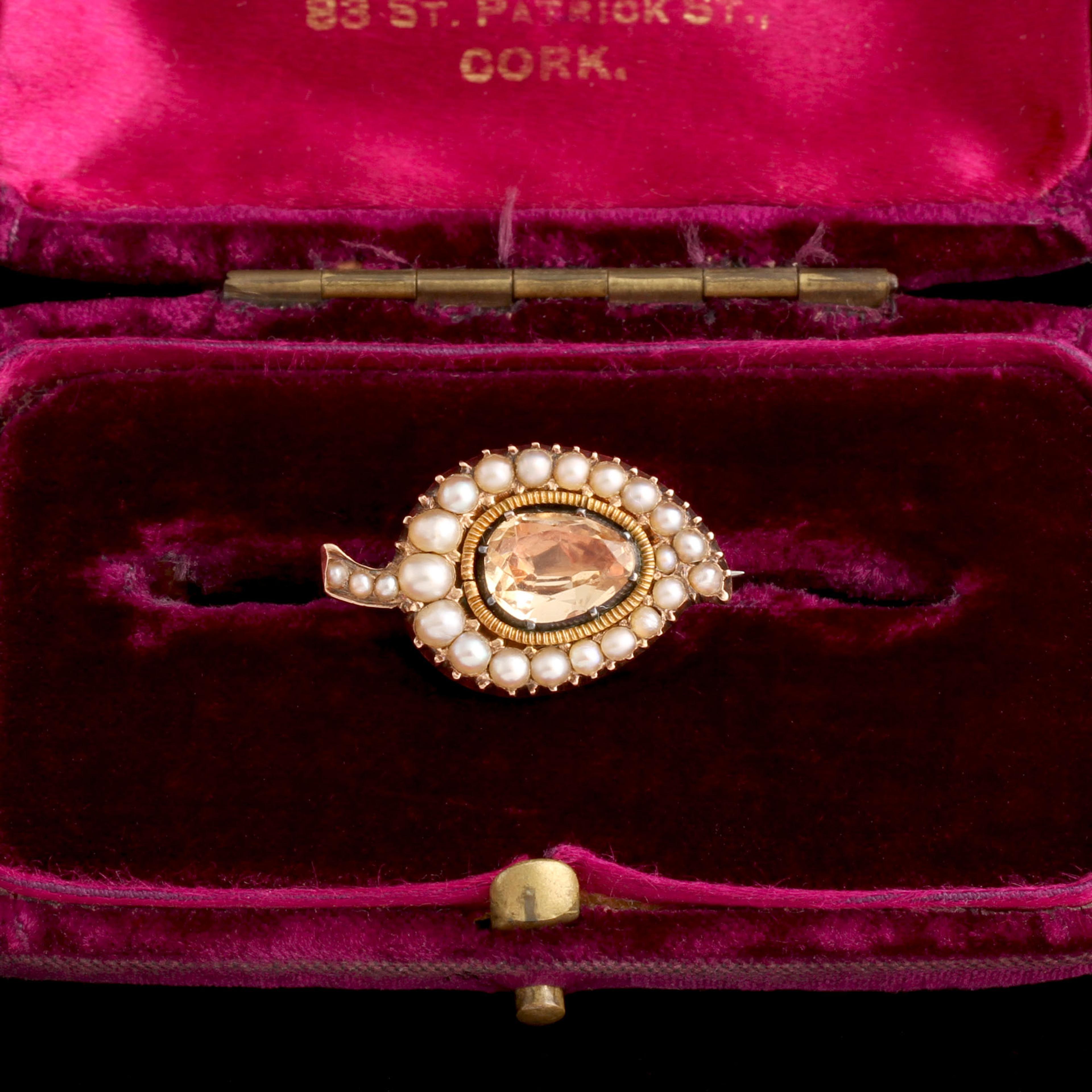 Detail of Georgian Topaz & Pearl Leaf Pin