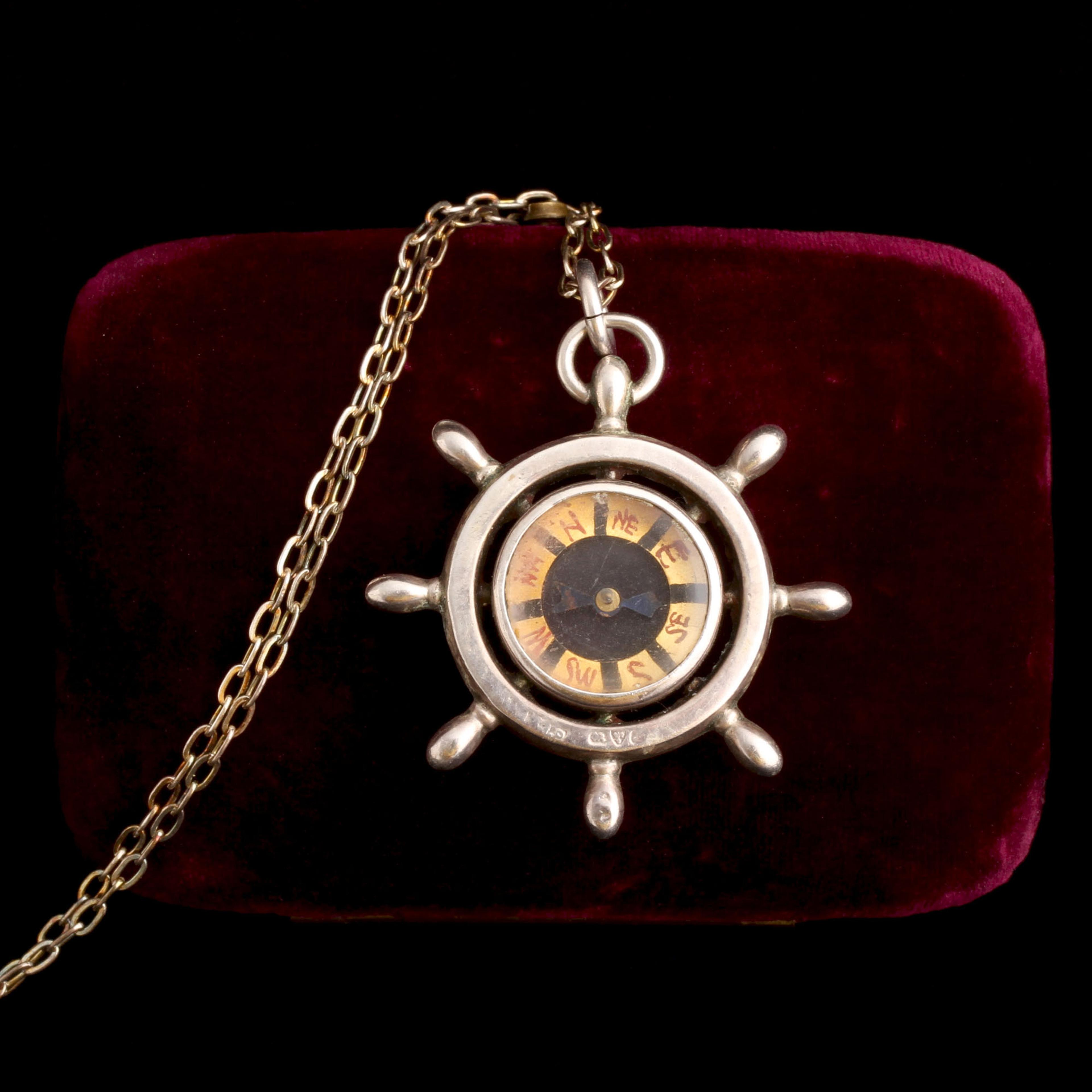 Victorian Ship's Wheel Compass Necklace