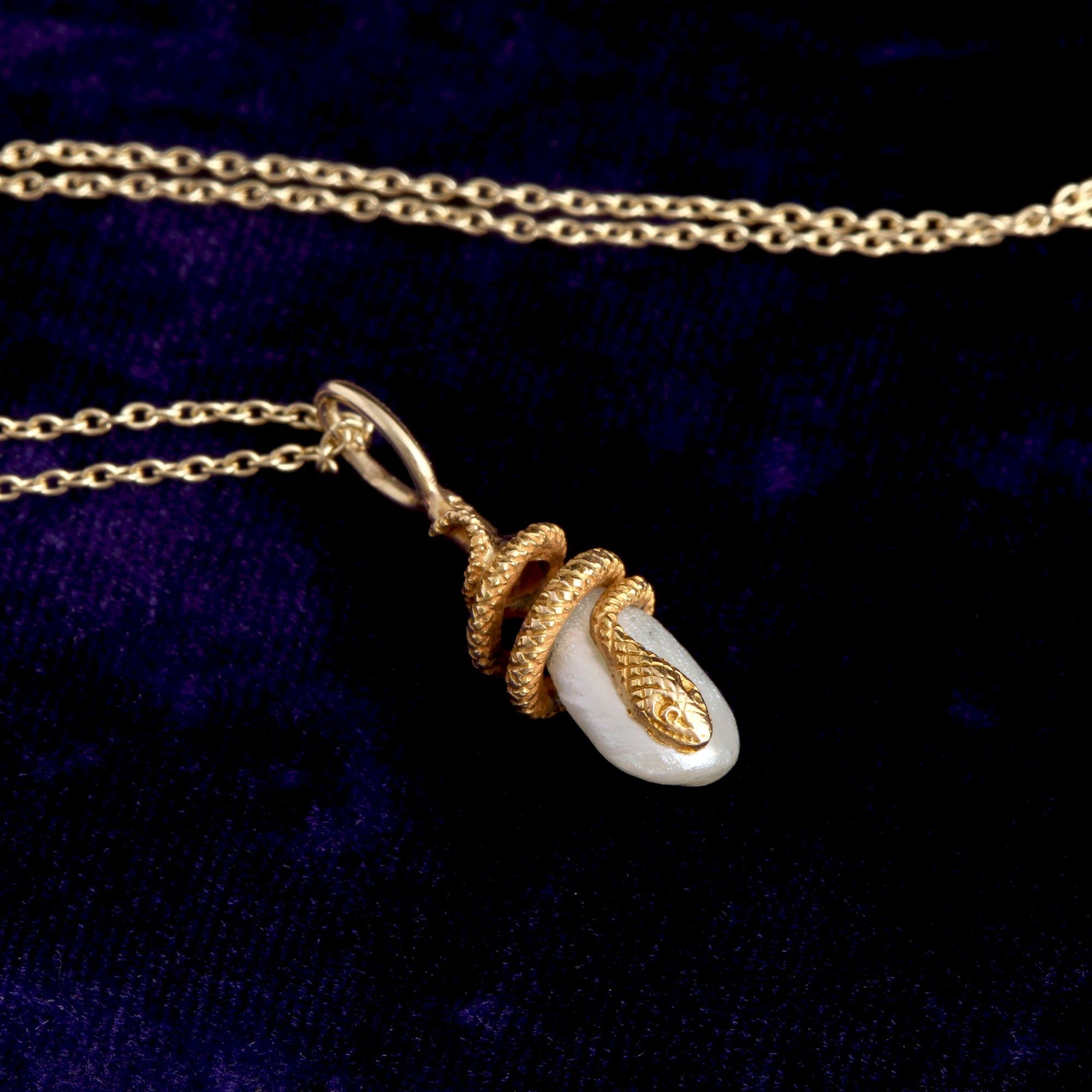 Victorian Coiled Snake & Pearl Necklace