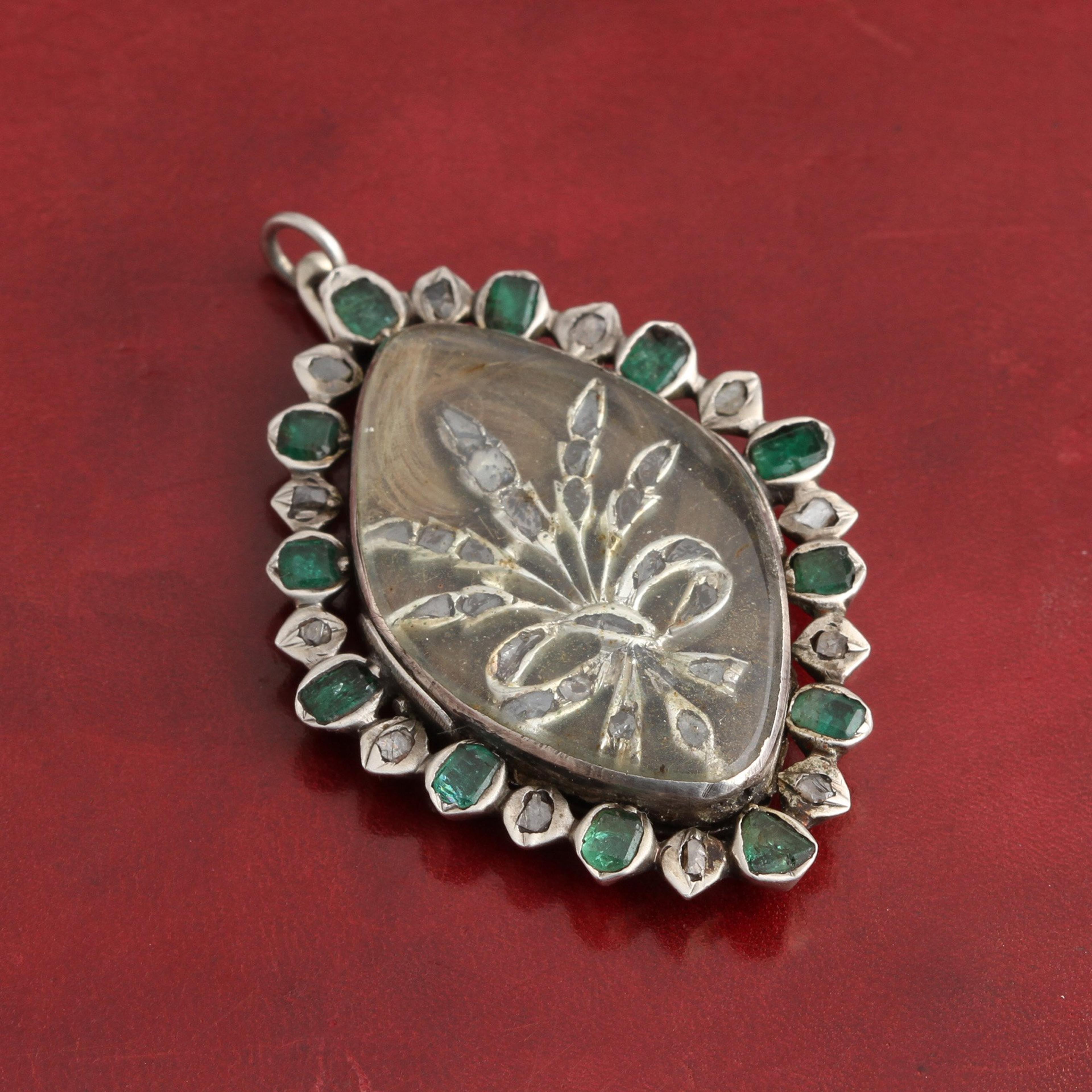 Georgian Emerald & Diamond Mourning Pendant