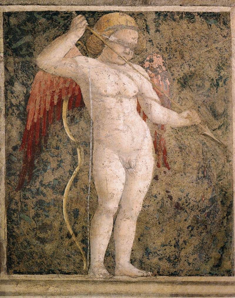 Photo of a wall mural of cupid blindfolded by Piero della Francesca, c. 1452