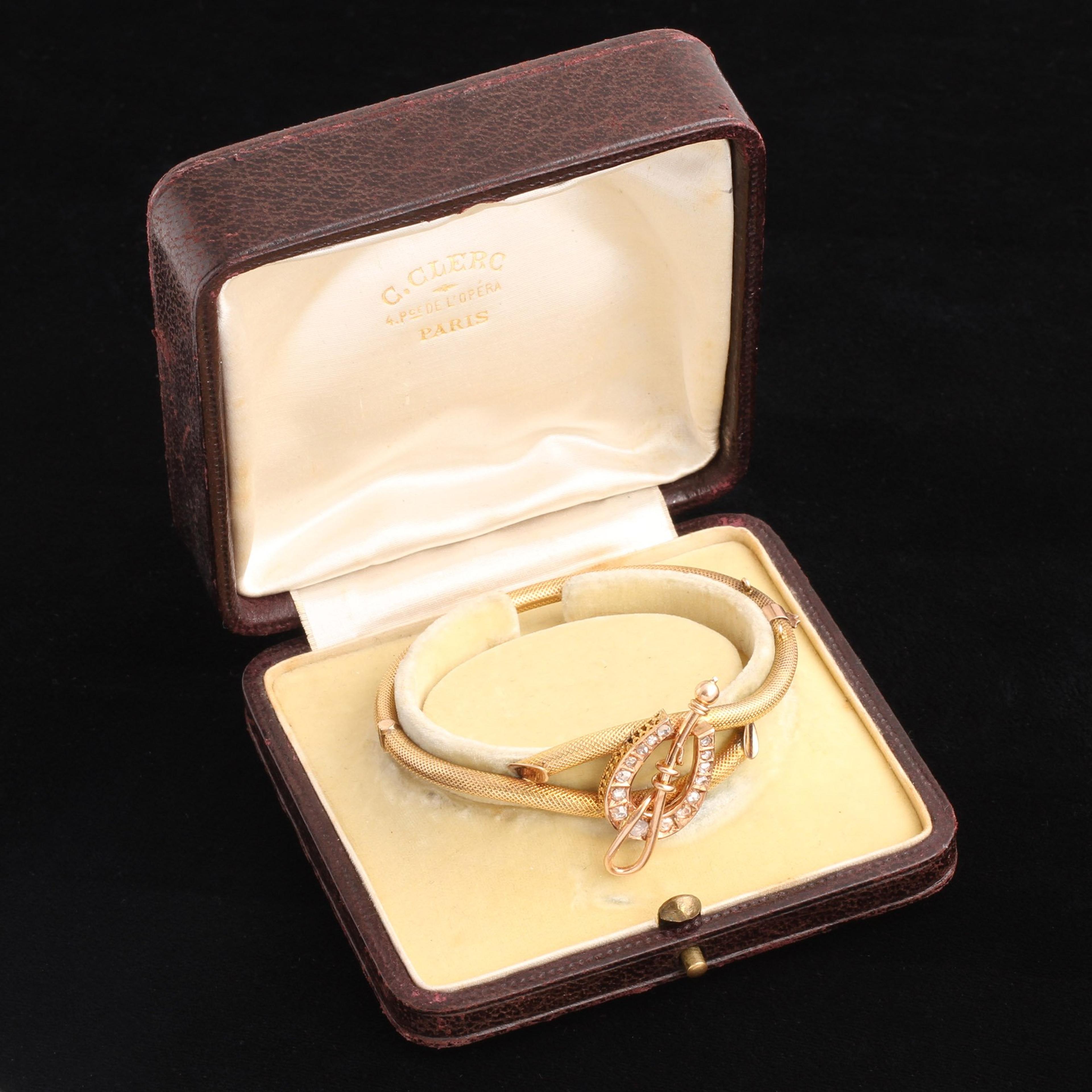 Detail of Late 19th Century French Equestrian Diamond Bangle in box