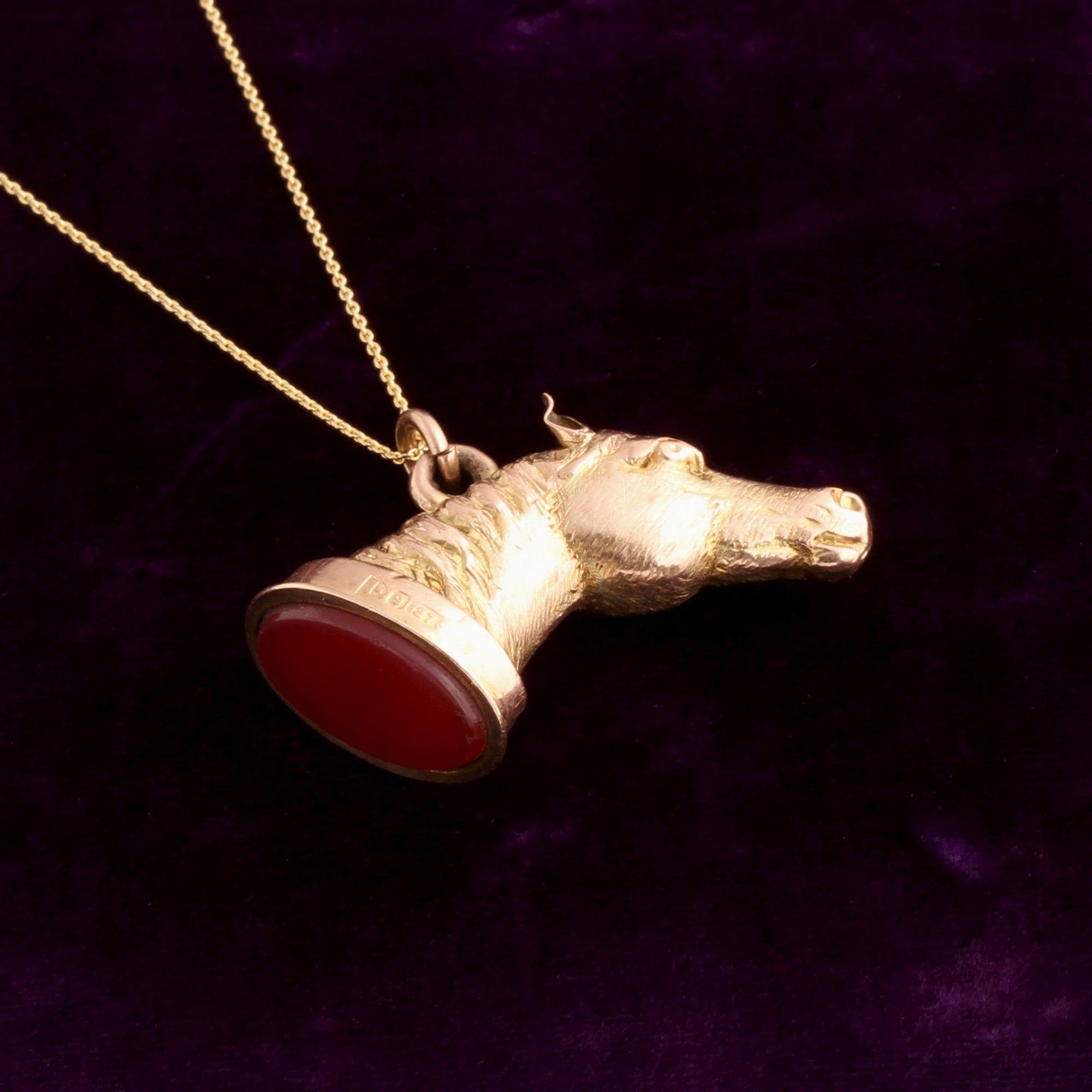 Side Detail of Edwardian Horse Head Fob Necklace