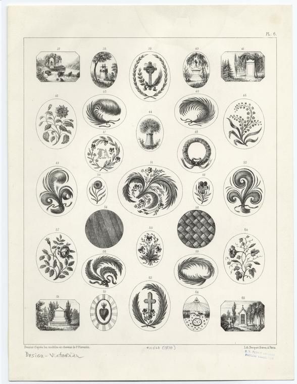 Victorian design ideas for hairwork, some to be painted onto ivory and mounted under glass.