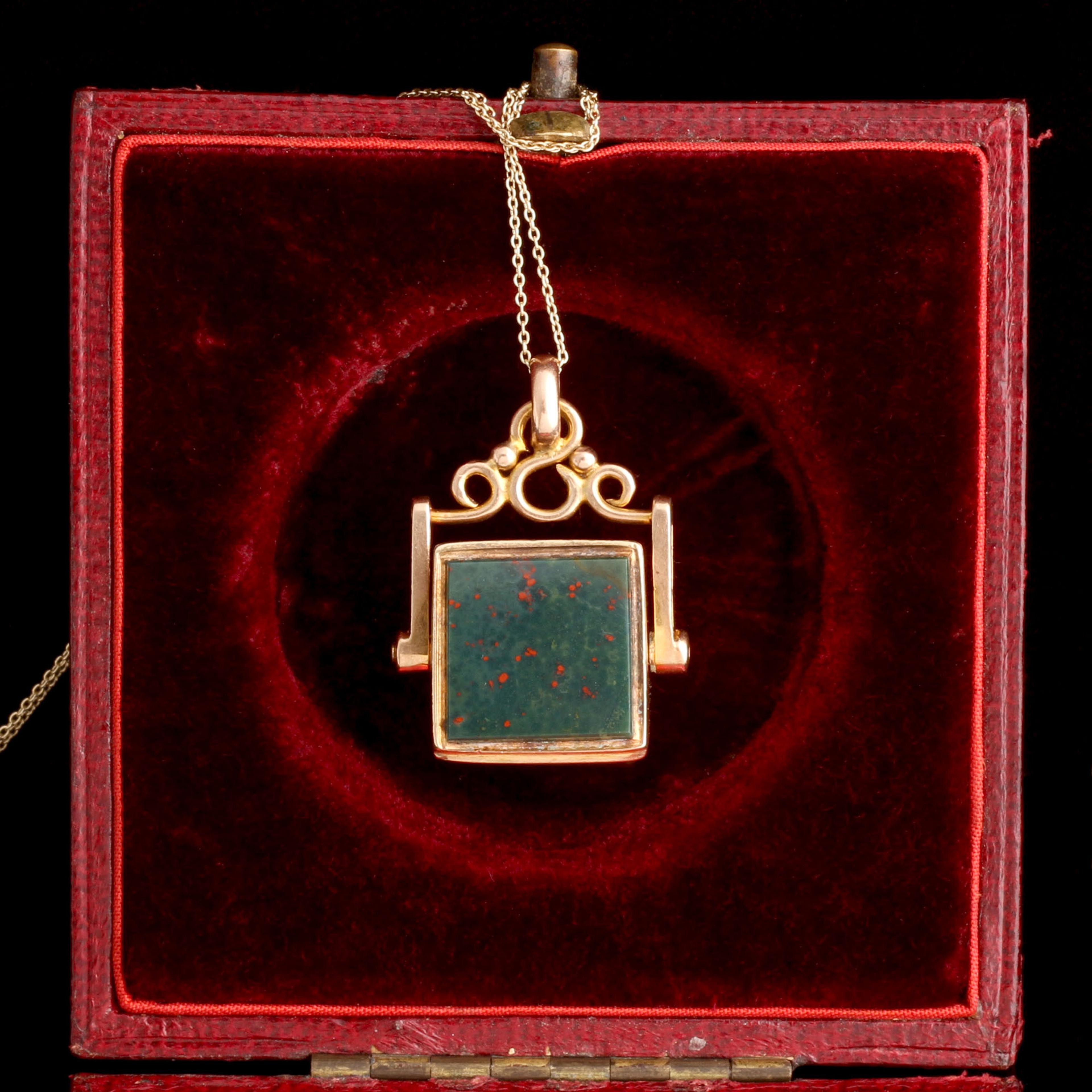 1920s Onyx & Bloodstone Spinner Fob Necklace
