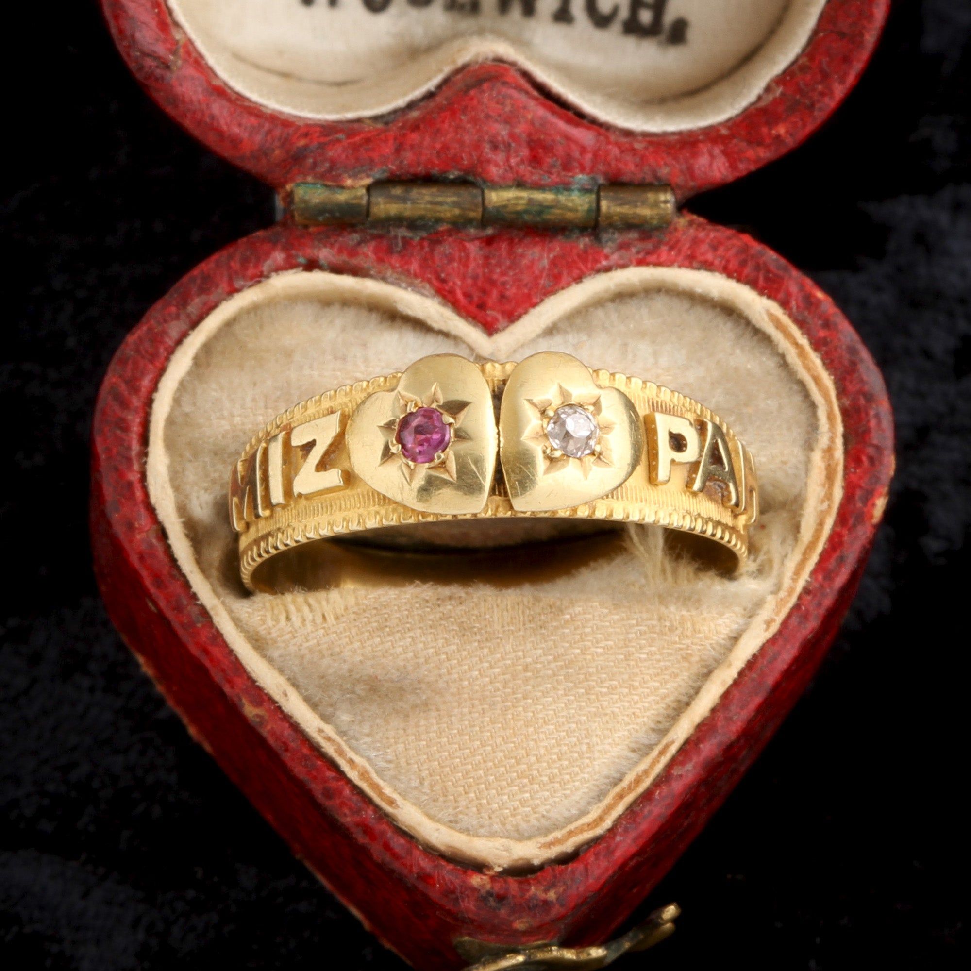 Victorian Ruby & Diamond Hearts Mizpah Ring