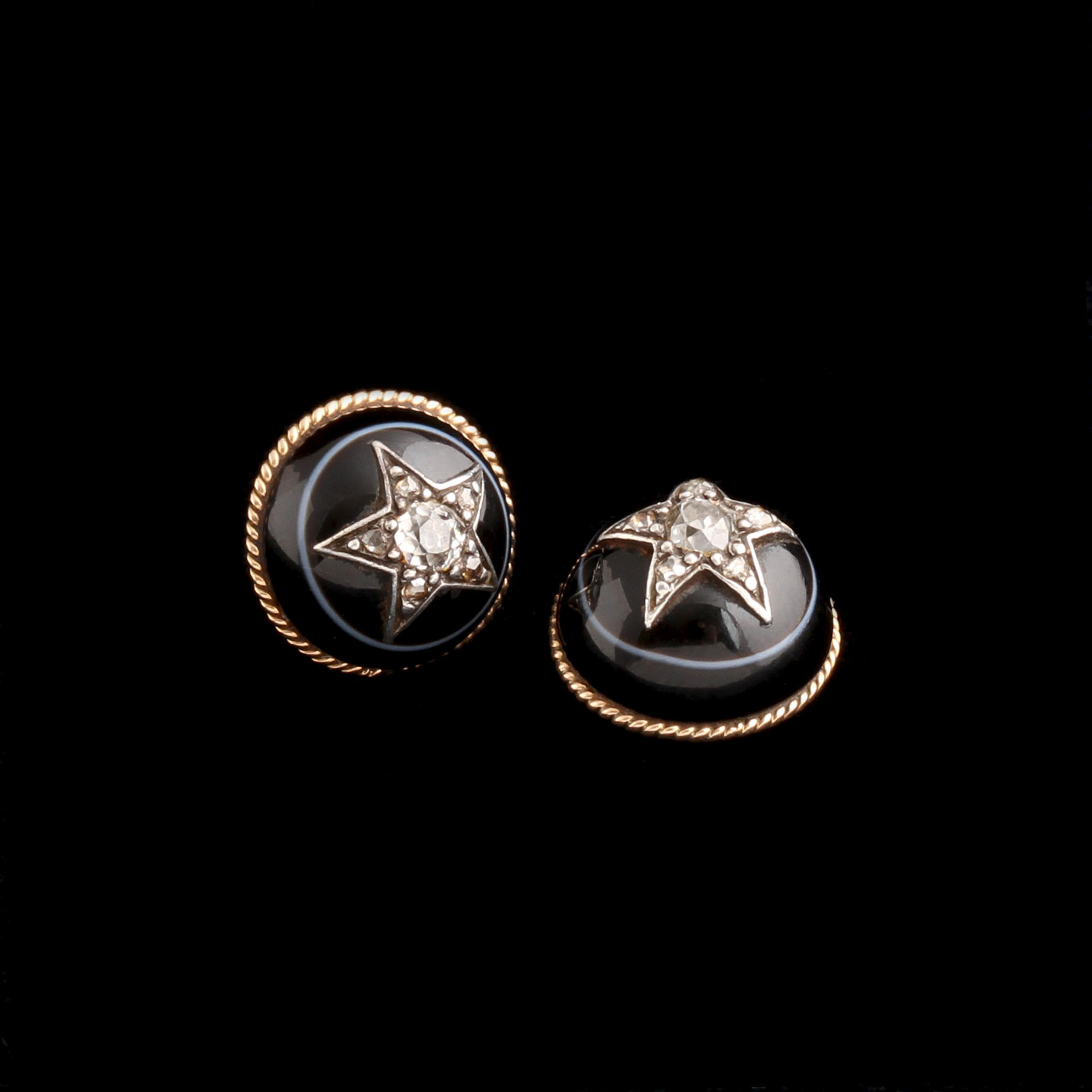 Victorian Banded Agate & Diamond Star Stud Earrings
