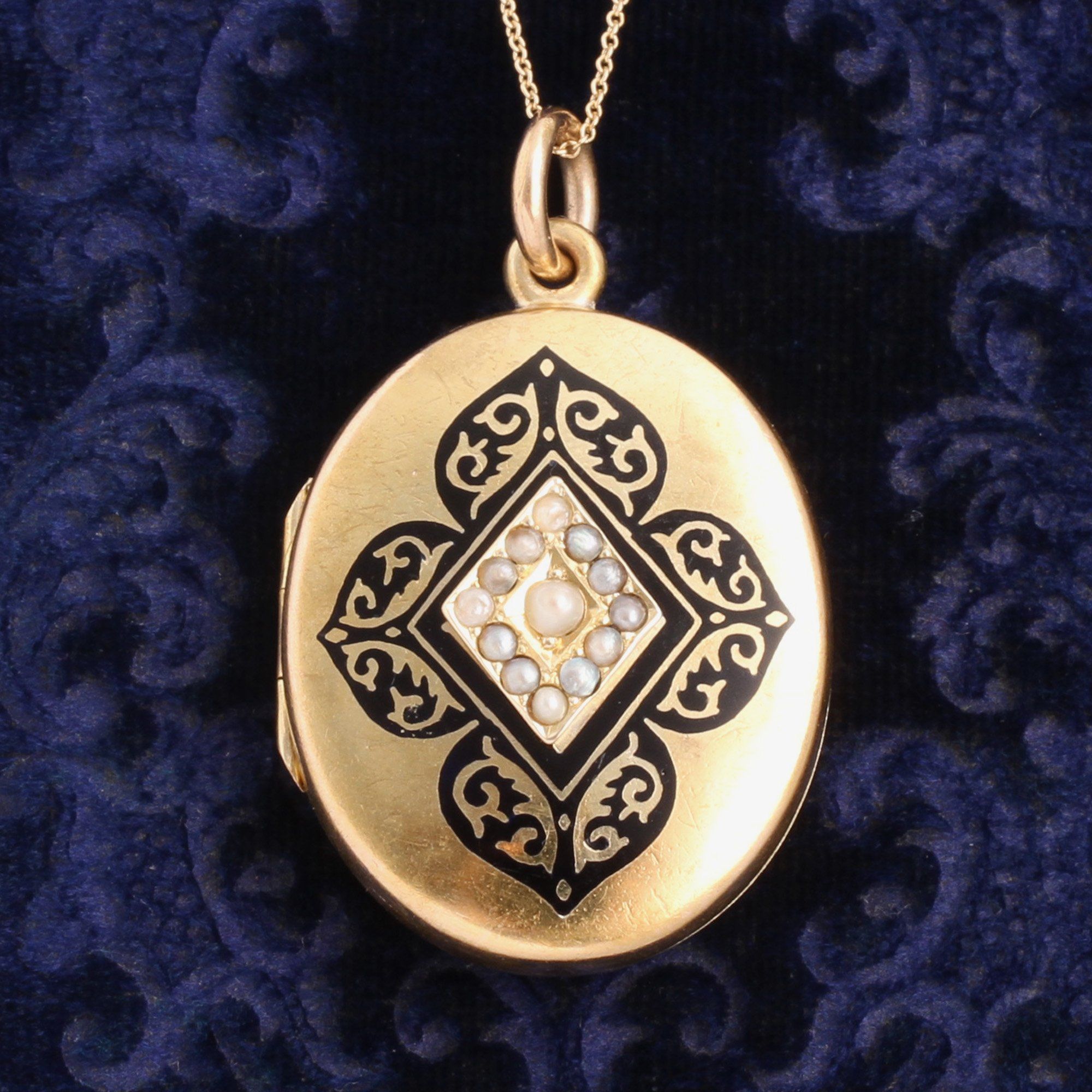 Victorian Enamel & Pearl Quatrefoil Locket