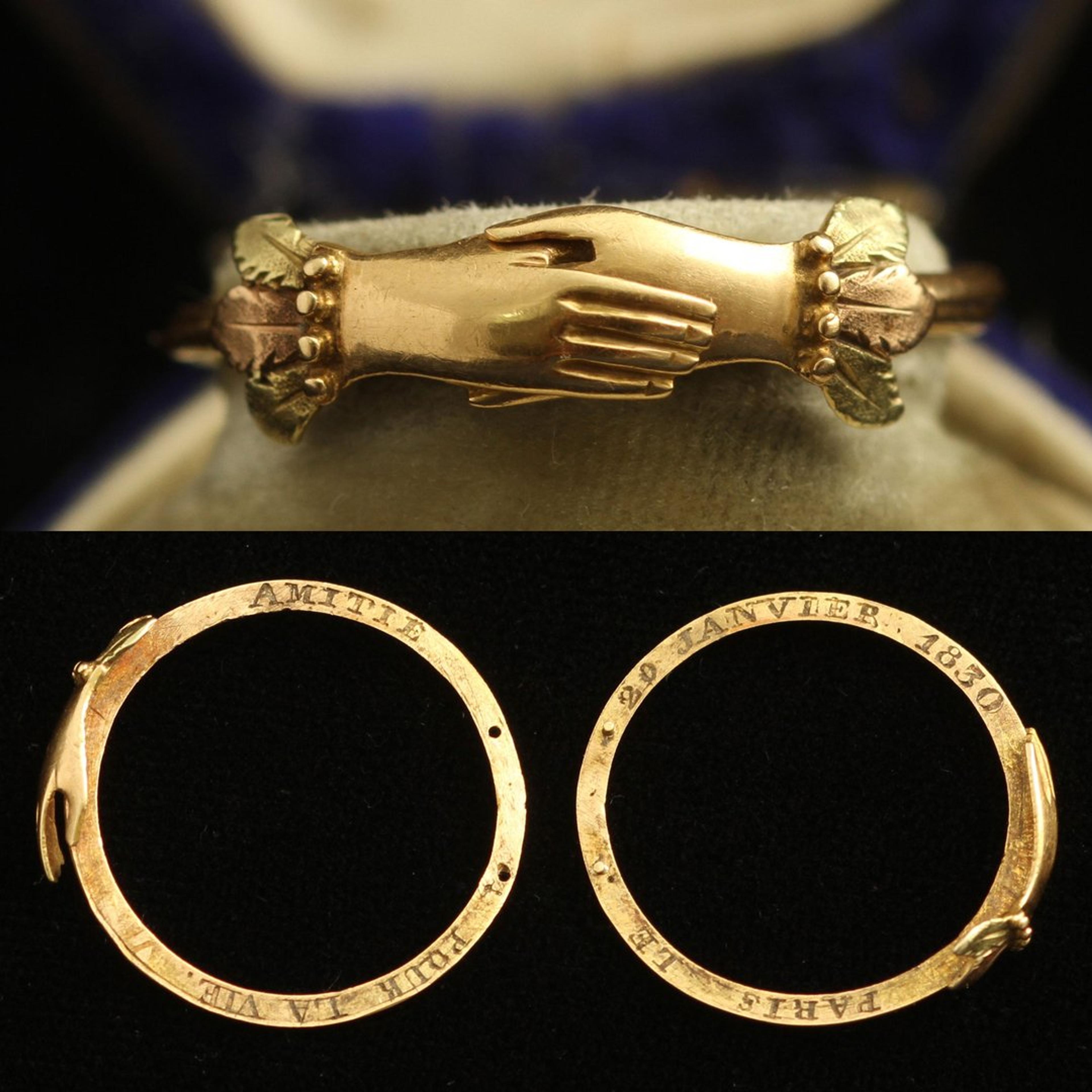 Two details of Early 19th Century French Interlocking Fede Ring with Concealed Dedication