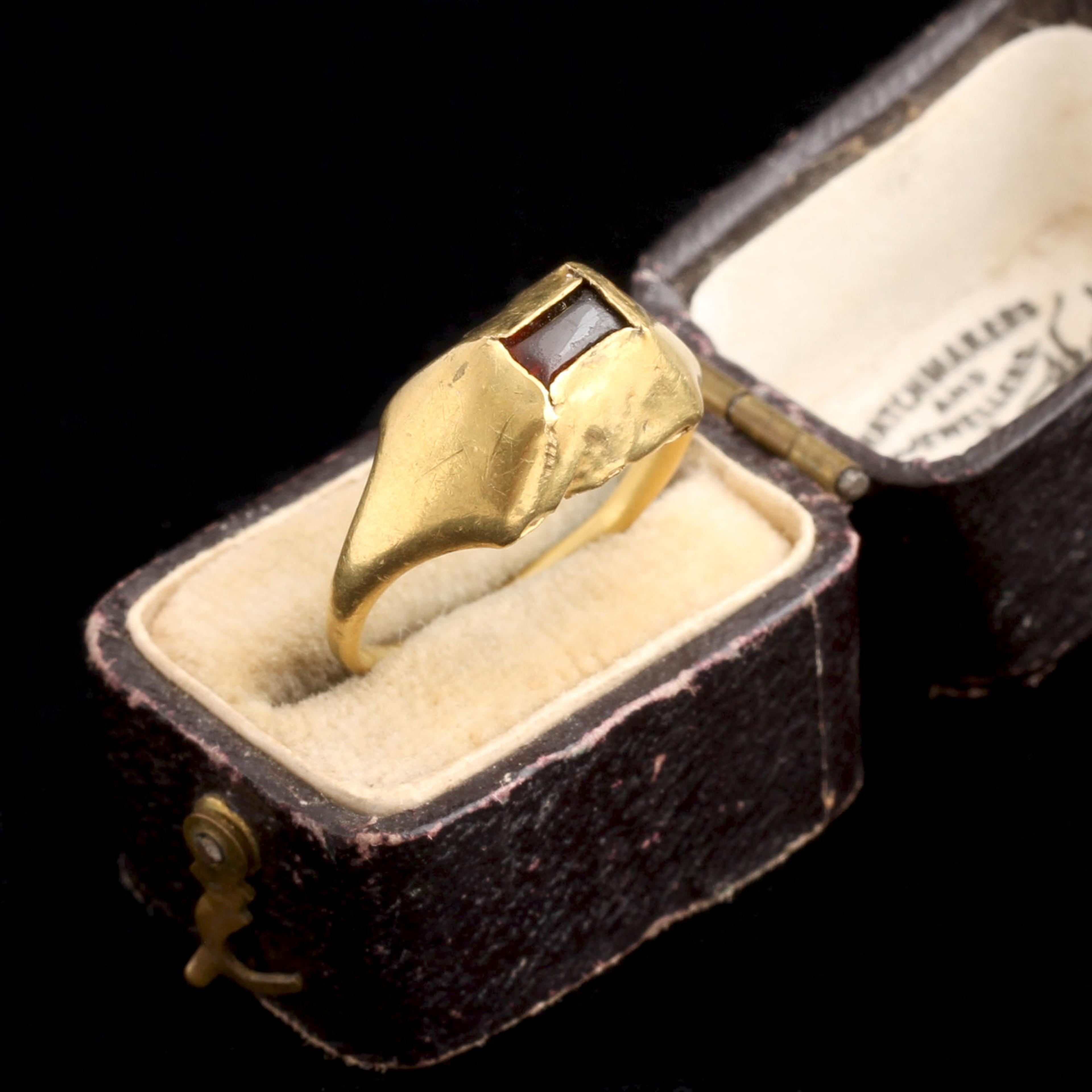 Detail of Medieval "Tart Mold" Garnet Ring