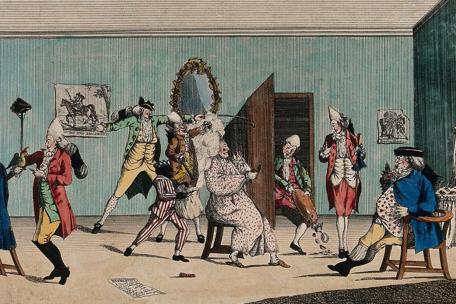 A macaroni dressing room, colored etching by I.W., 26 June 1772.