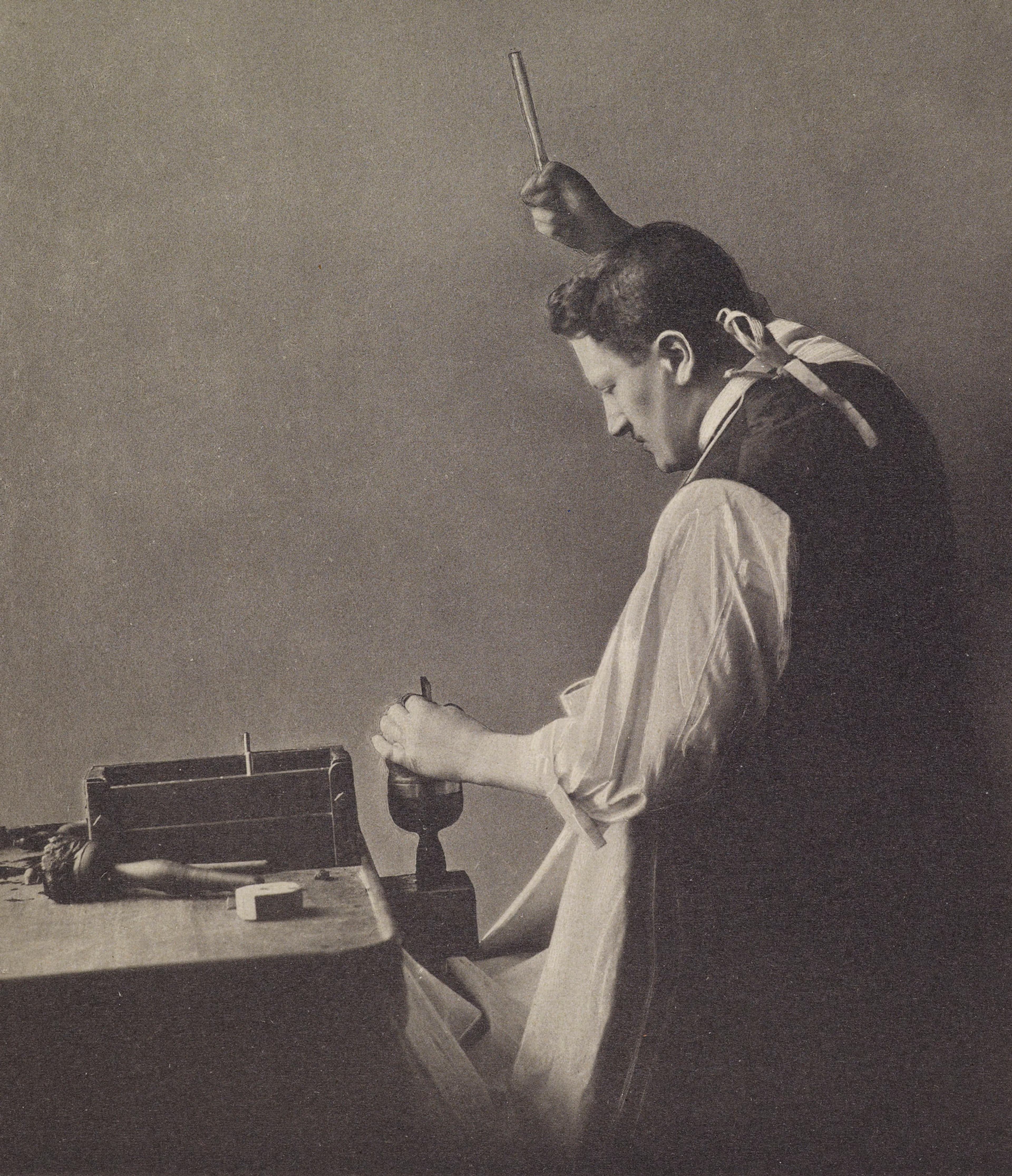 Mr Joseph Asscher preparing for the initial blow on the Cullinan Diamond, 1908. The Royal Collection Trust.