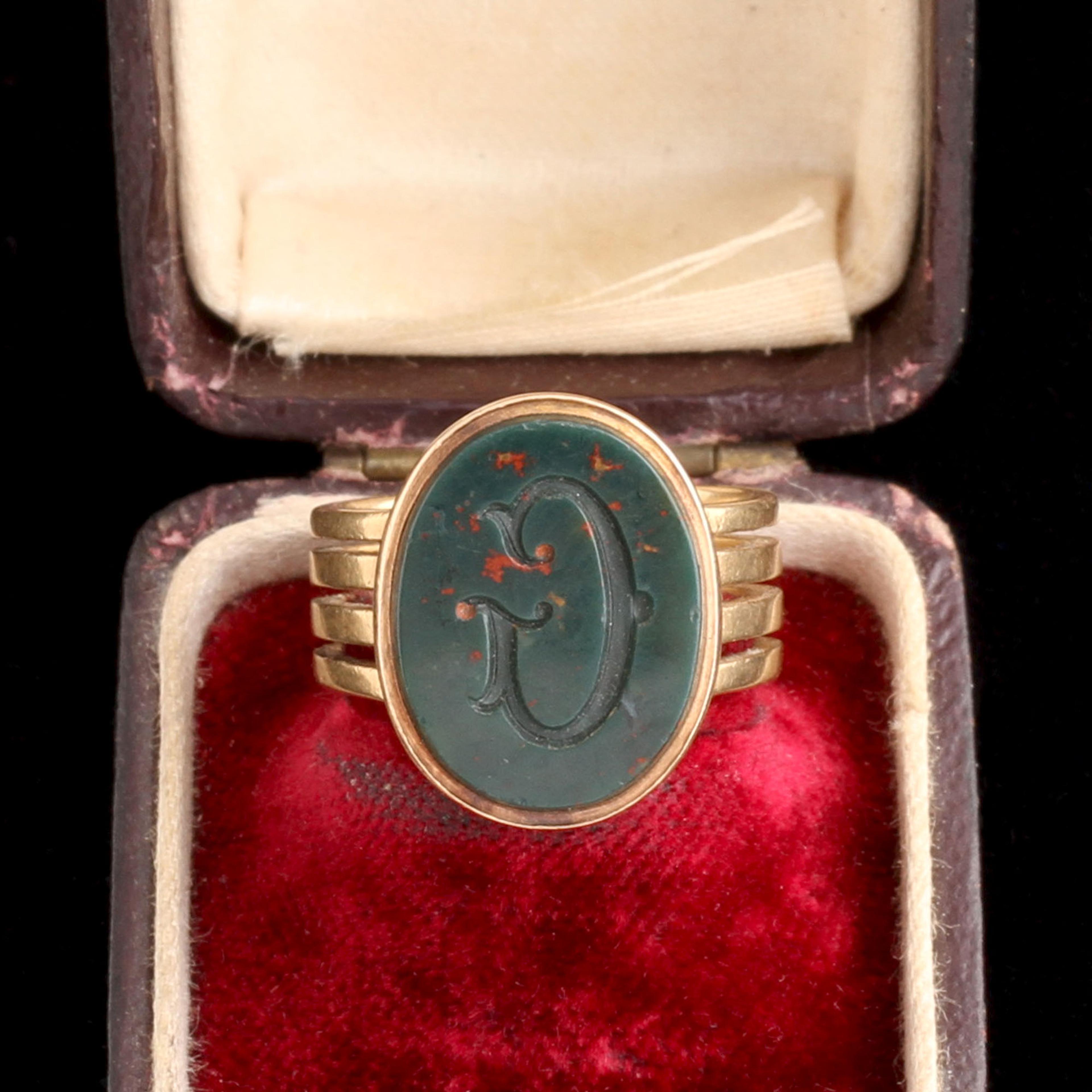 Victorian Bloodstone "G" Signet Ring