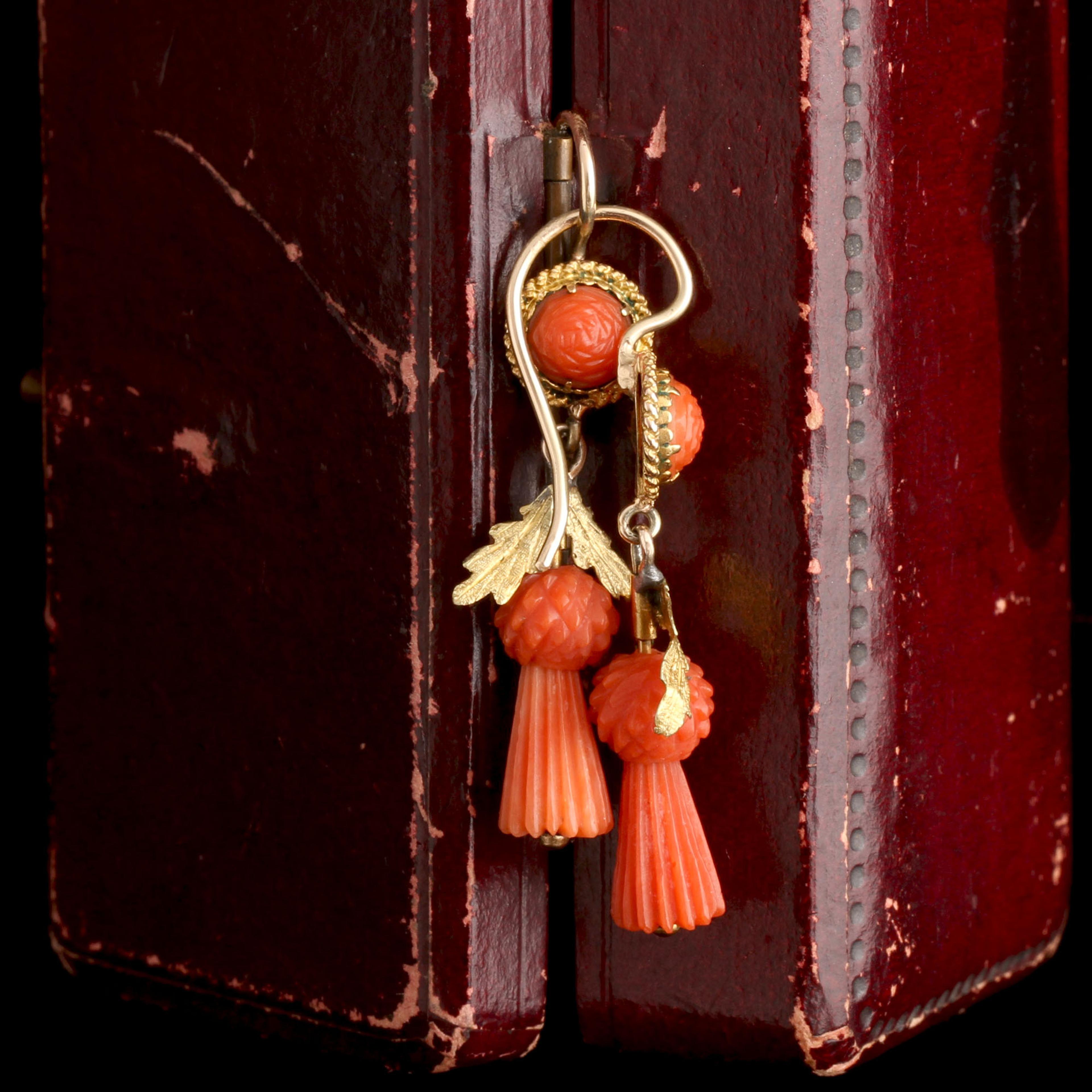 Victorian Coral Thistle Earrings