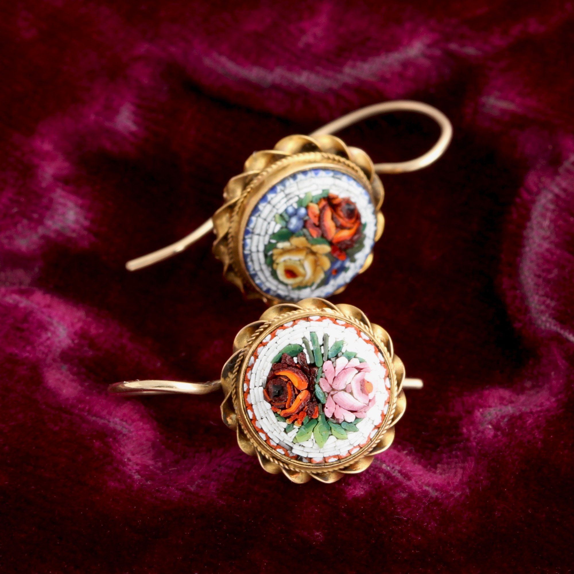 Victorian Micromosaic Flower Earrings