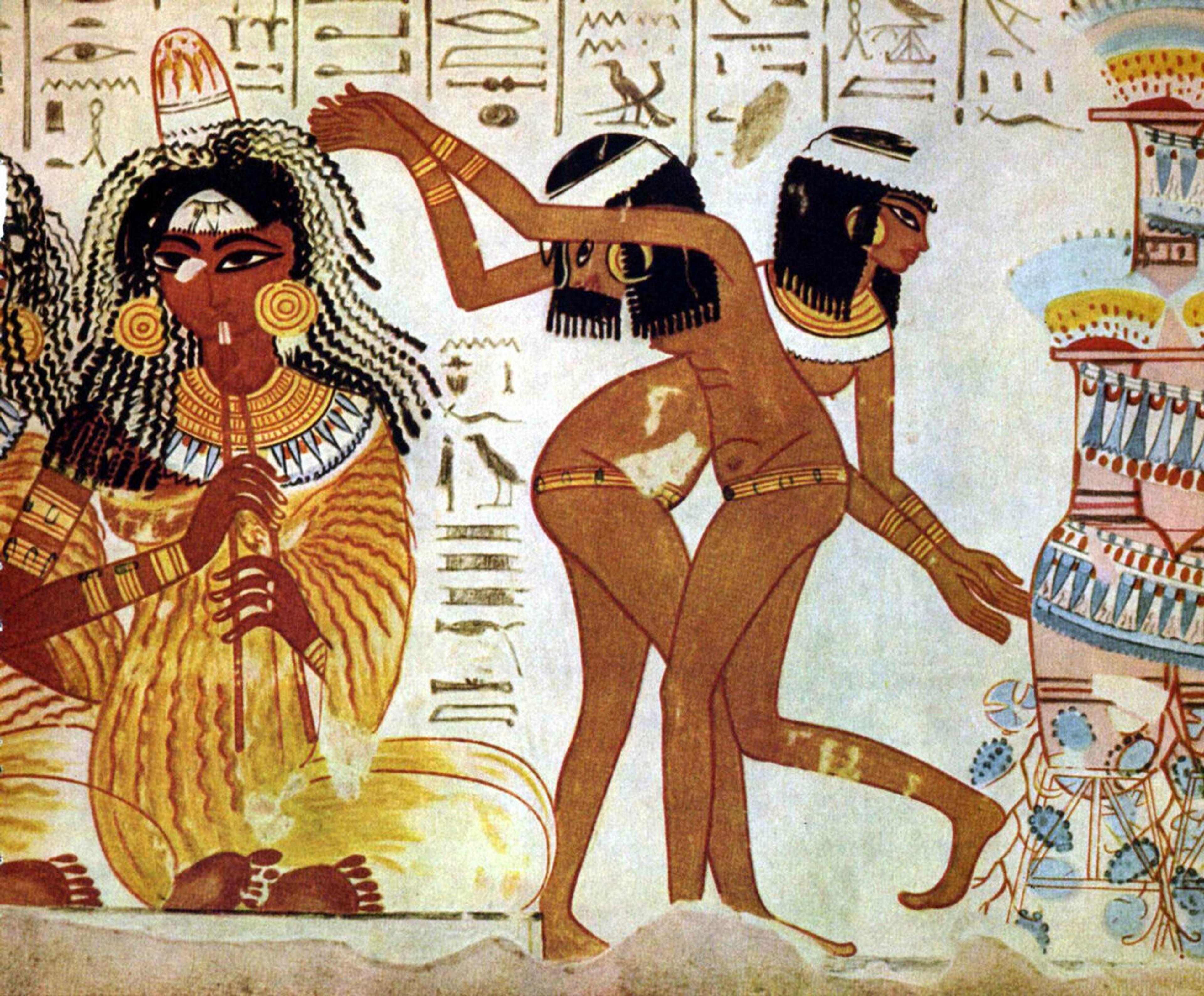 In ancient Egypt, people wore scents in unguent cones, which were like wax hats that dripped oil into one’s hair over the course of the day. (See woman at left.)