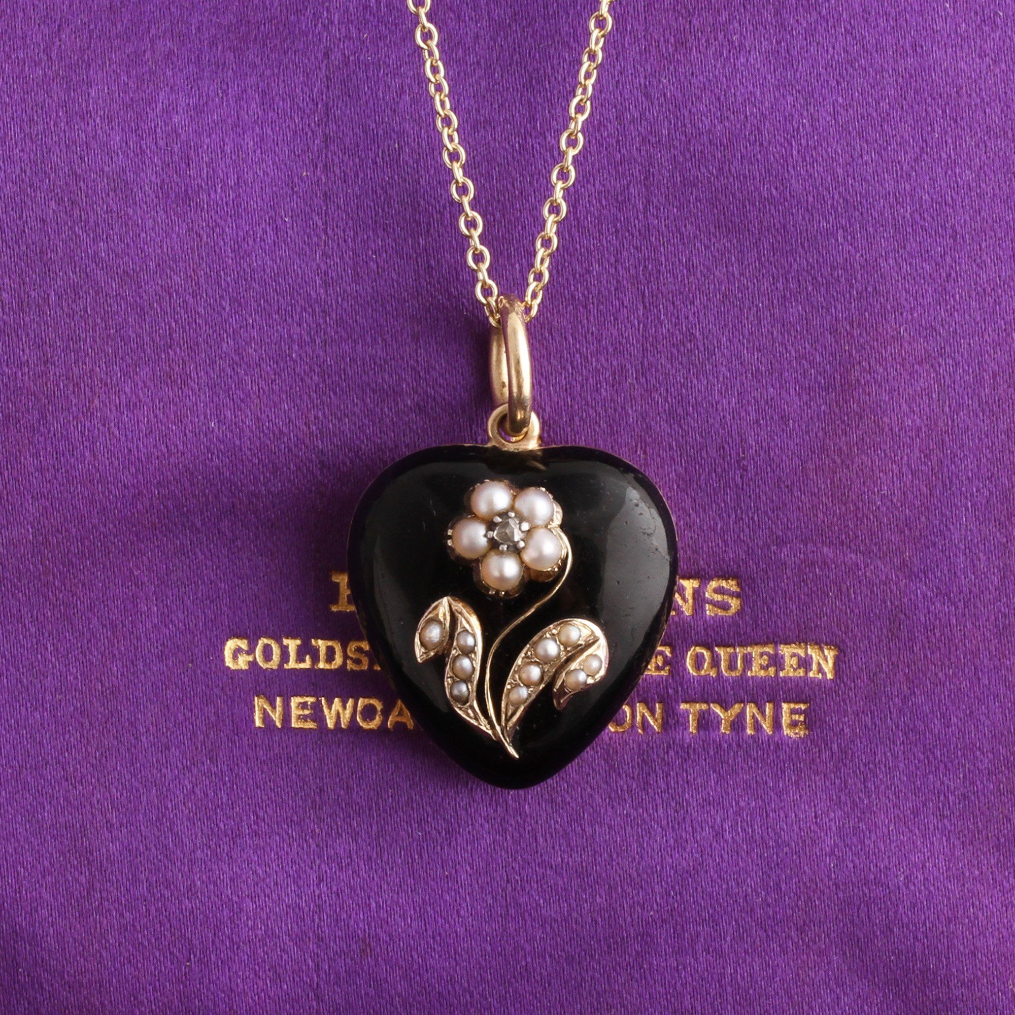 Victorian Black Enamel, Pearl & Diamond Heart Locket