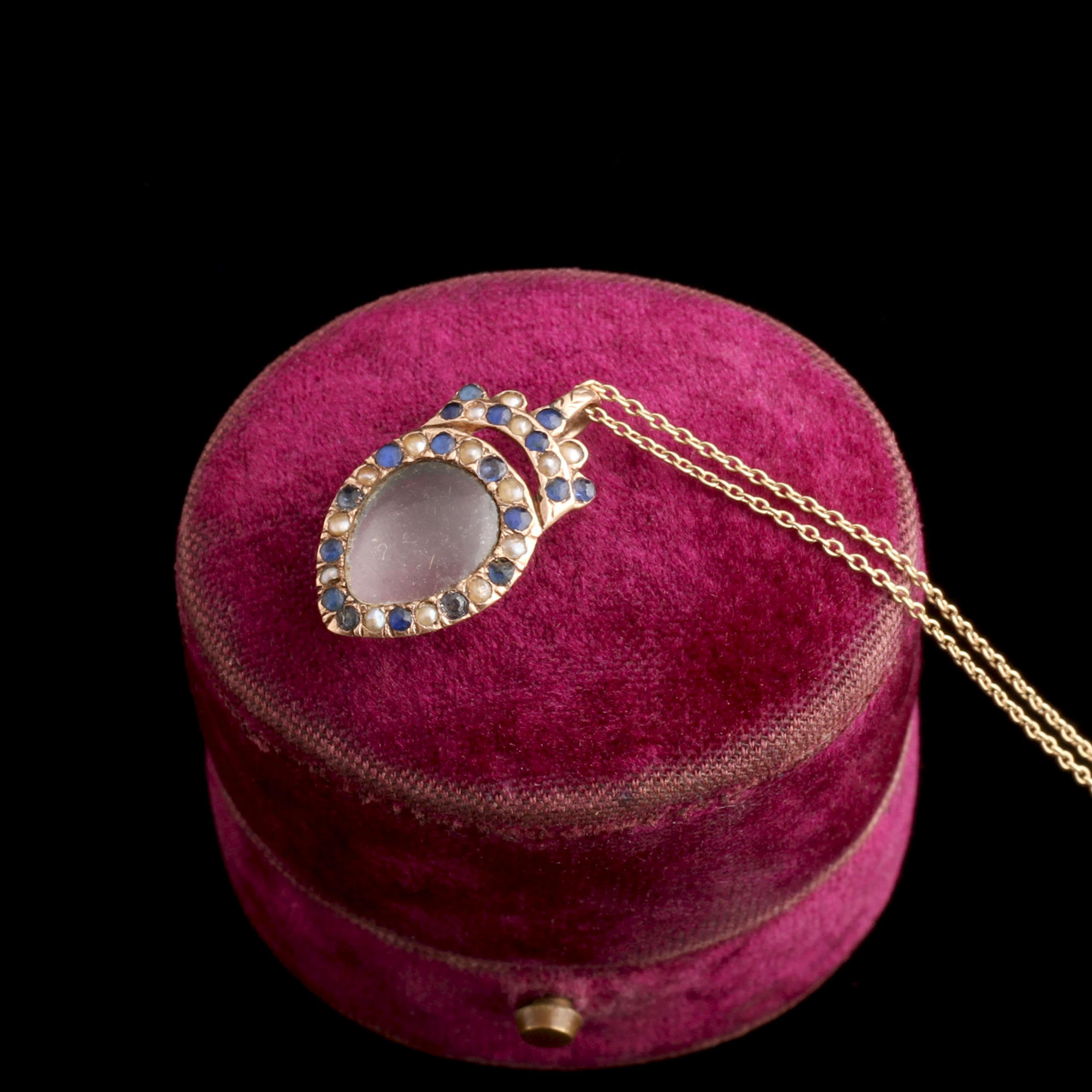 Georgian Sapphire & Seed Pearl Miniature Heart Locket