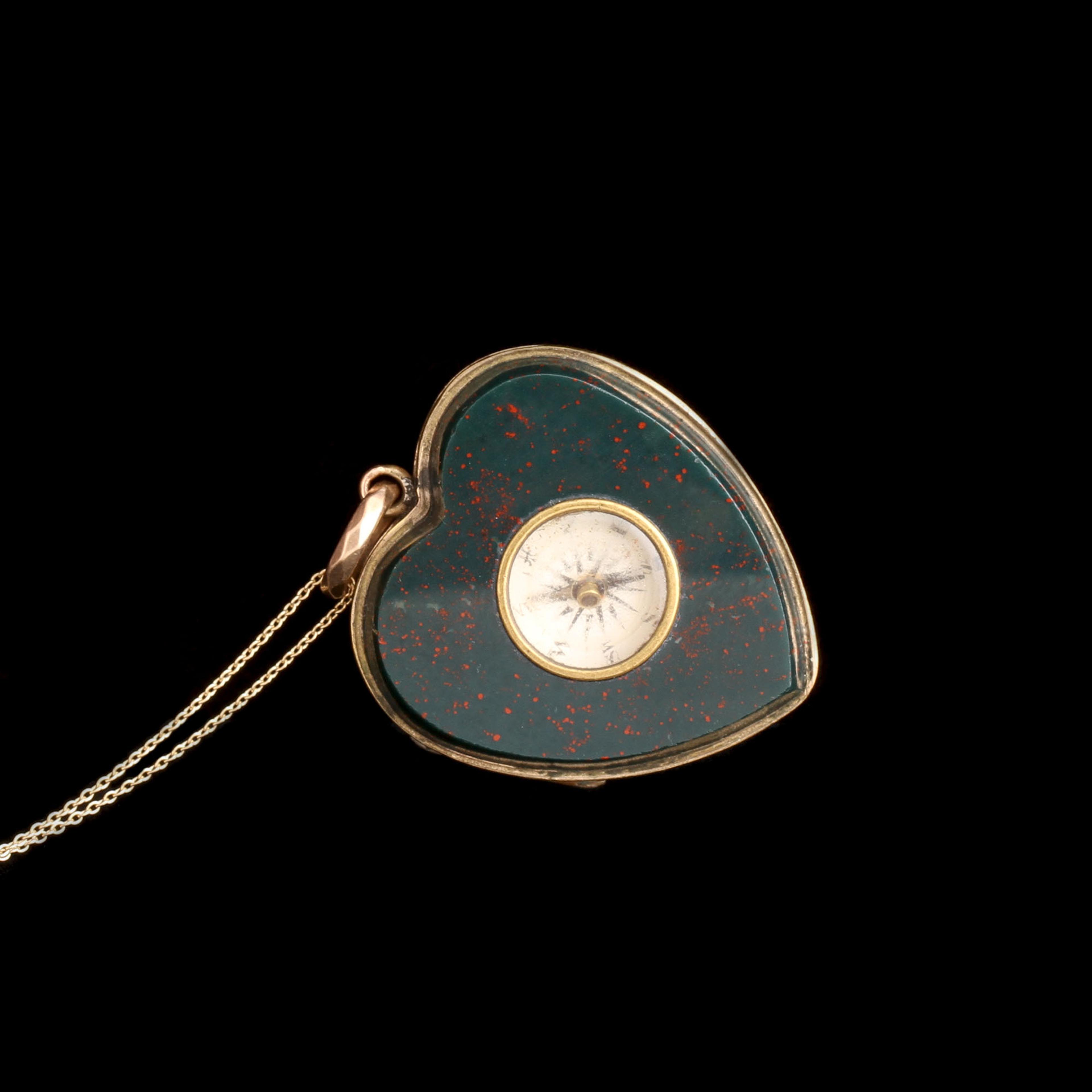 Victorian Bloodstone Heart Compass Locket