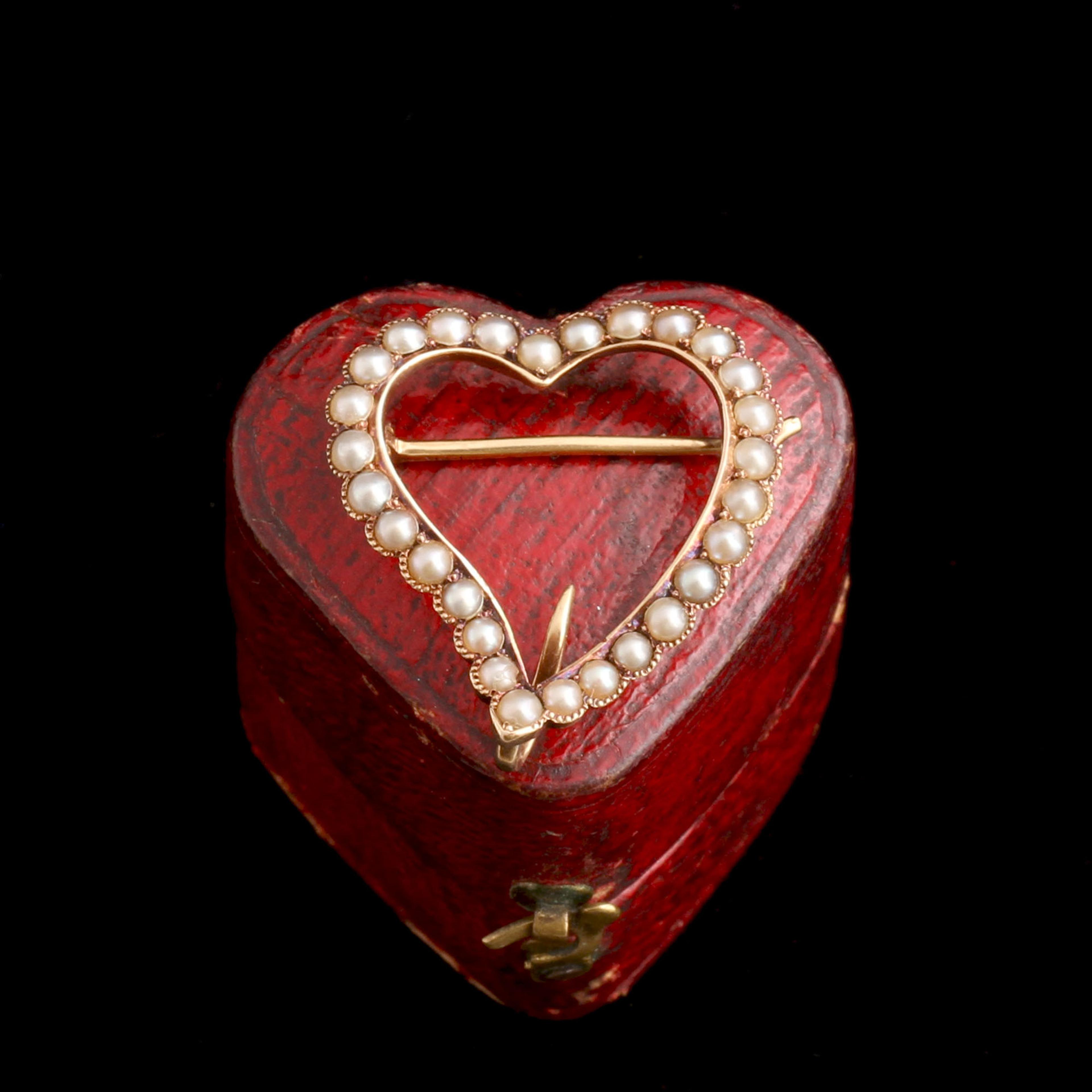 Victorian Seed Pearl Witch's Heart Brooch