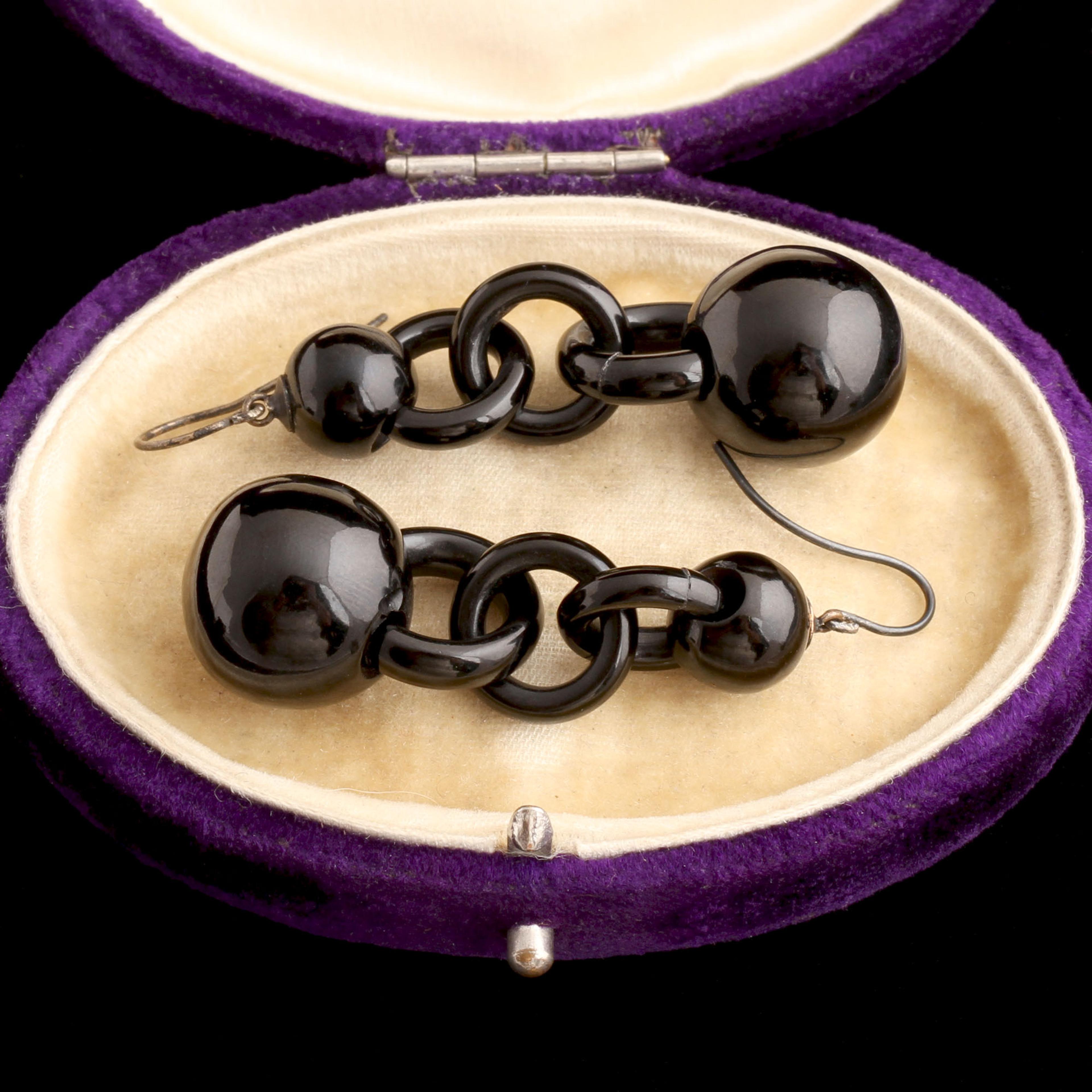 Detail of Victorian Ball & Chain Jet Earrings