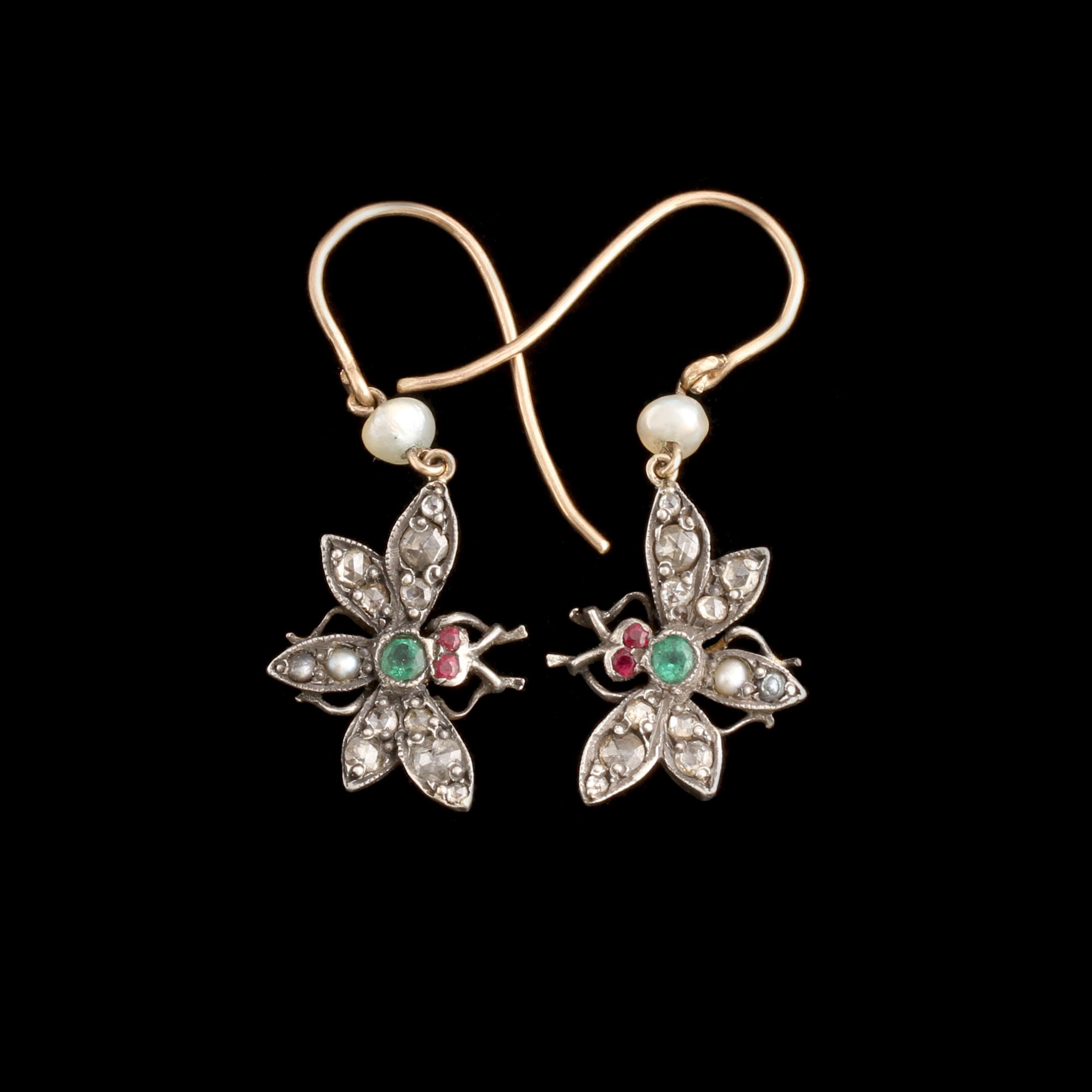 Victorian Gemstone Insect Earrings