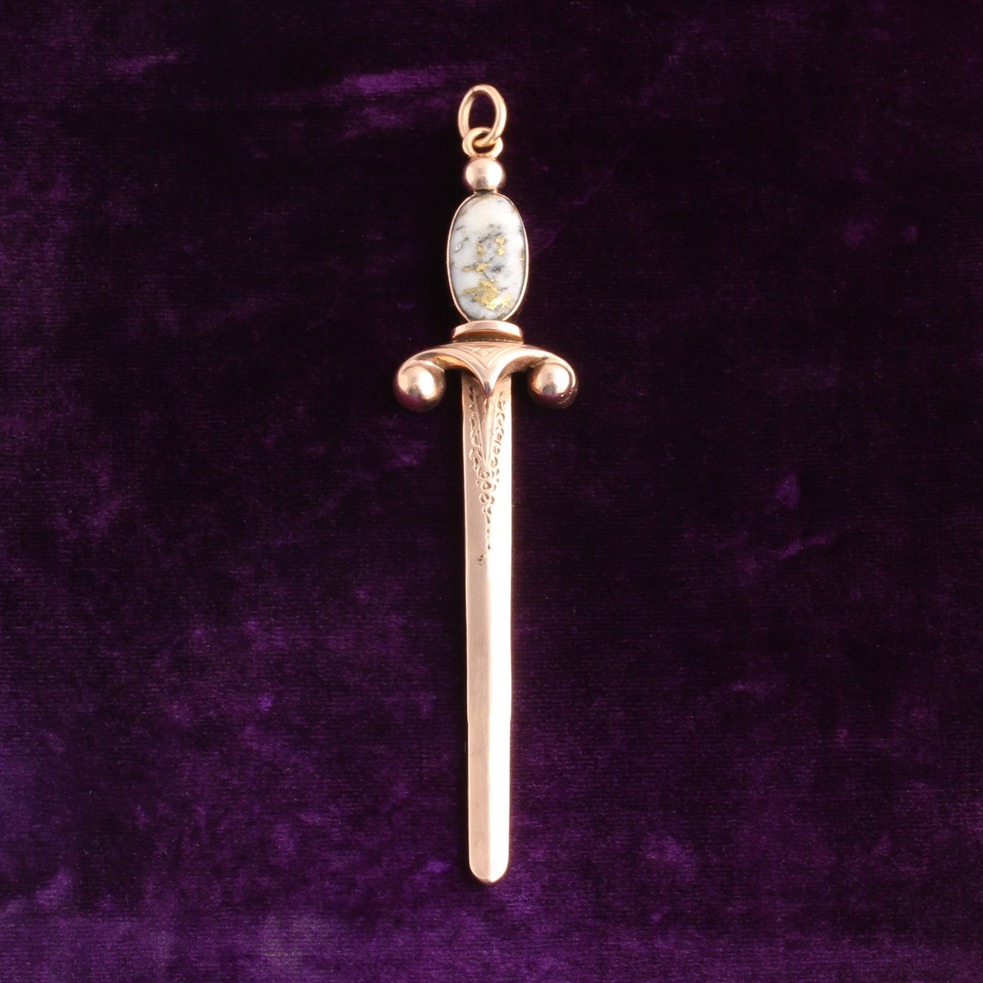 Victorian Sword Charm with Gold Quartz Cabochon