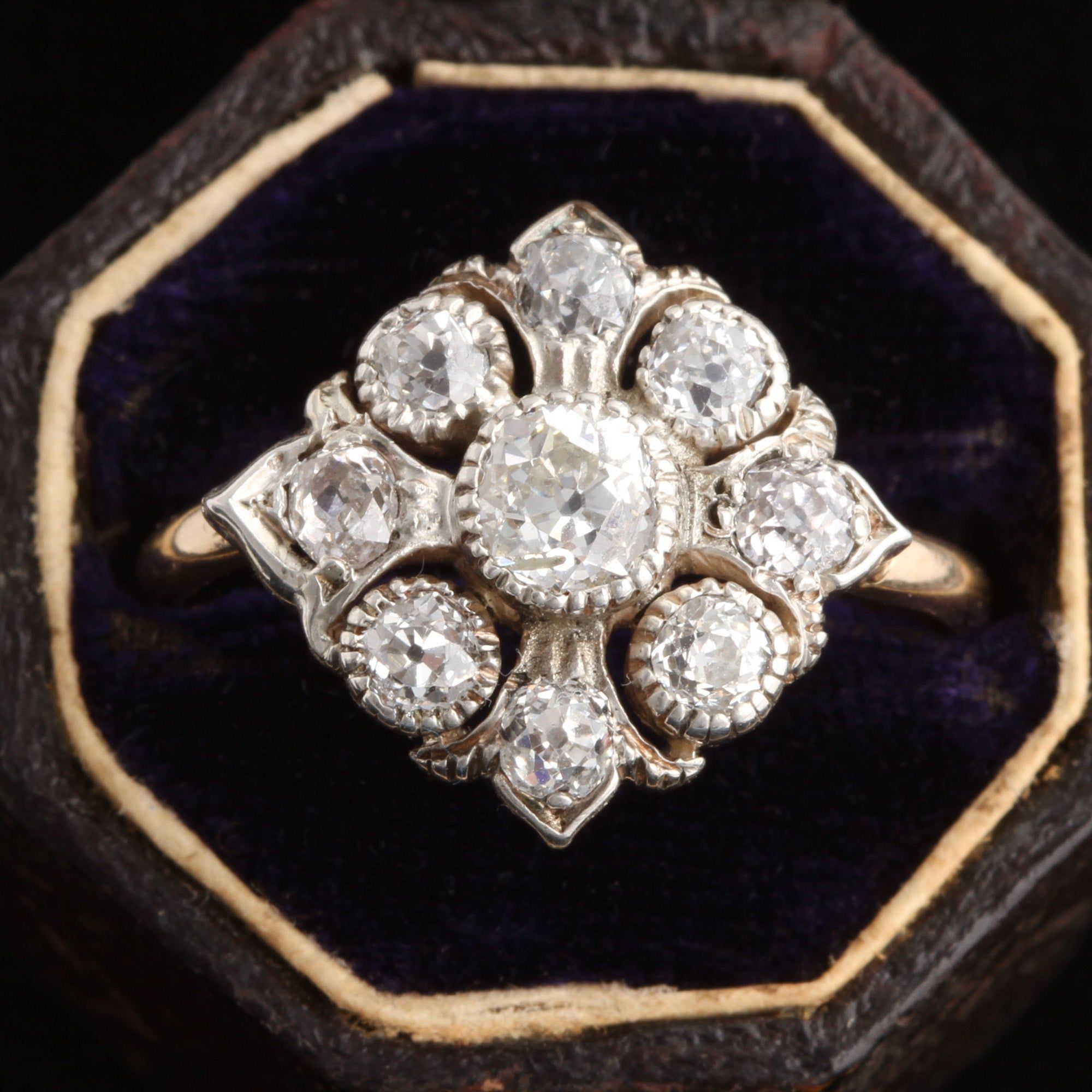 Edwardian Old European Cut Diamond Cluster Ring