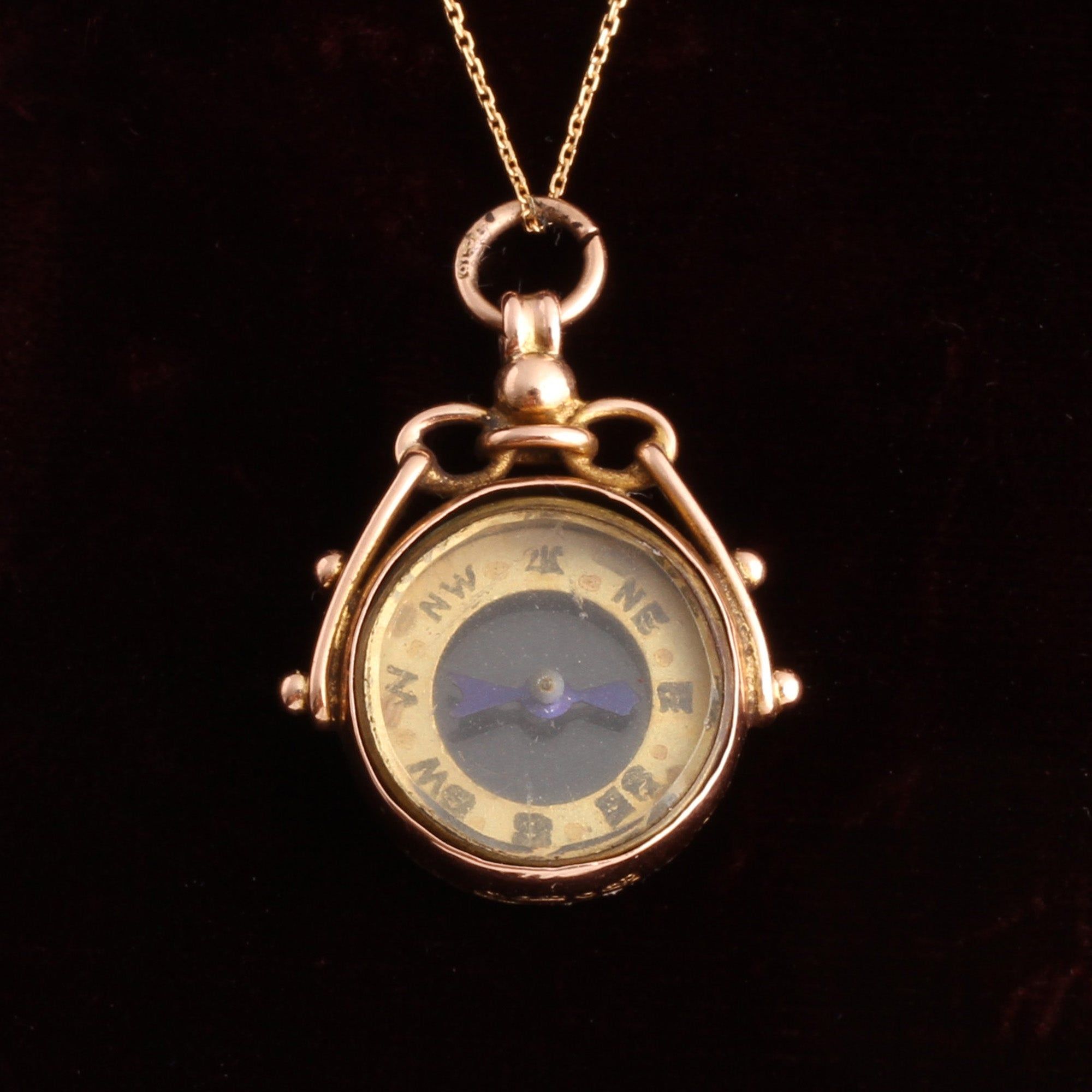 1920s Gold Compass Fob Necklace