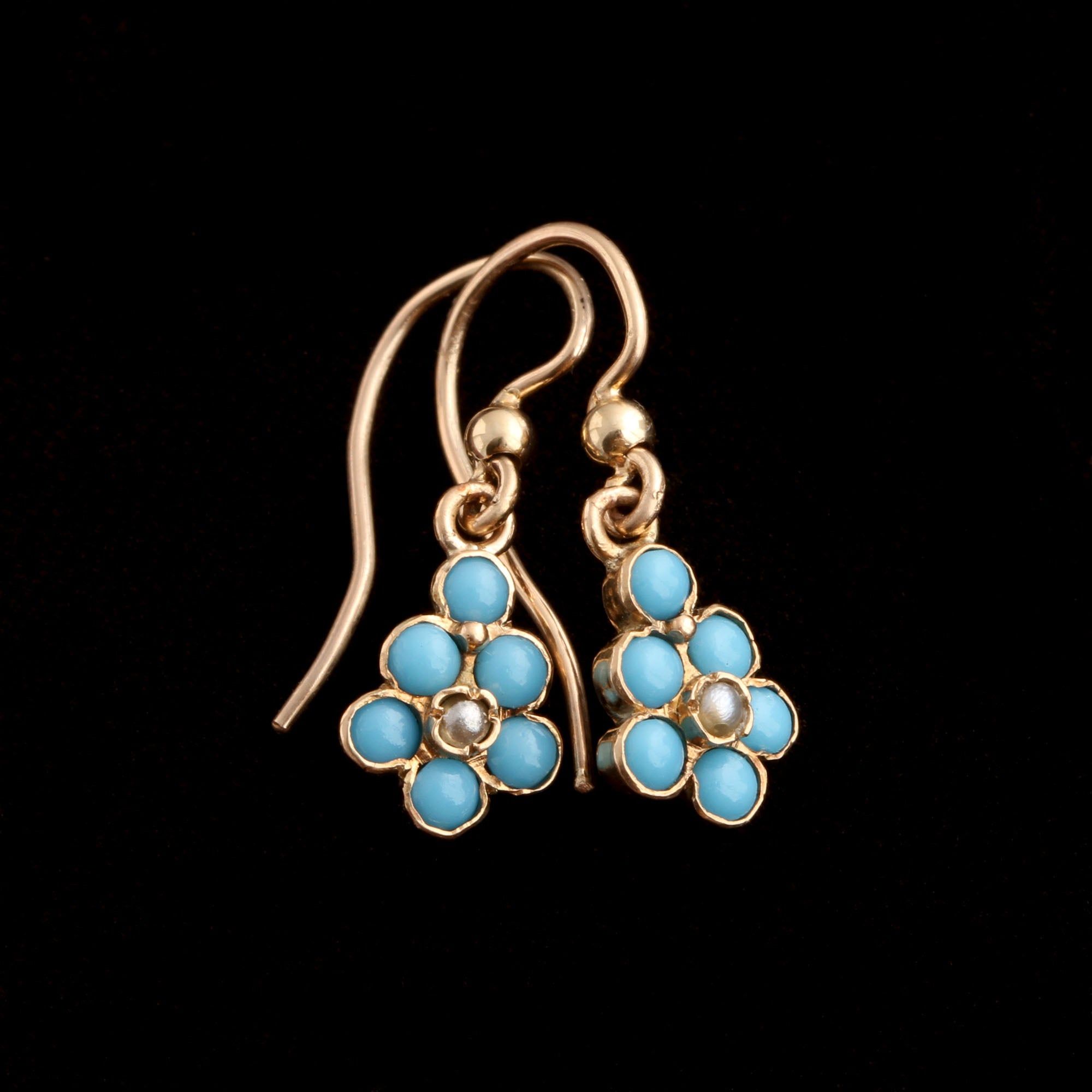 Victorian Turquoise & Pearl Forget Me Not Earrings