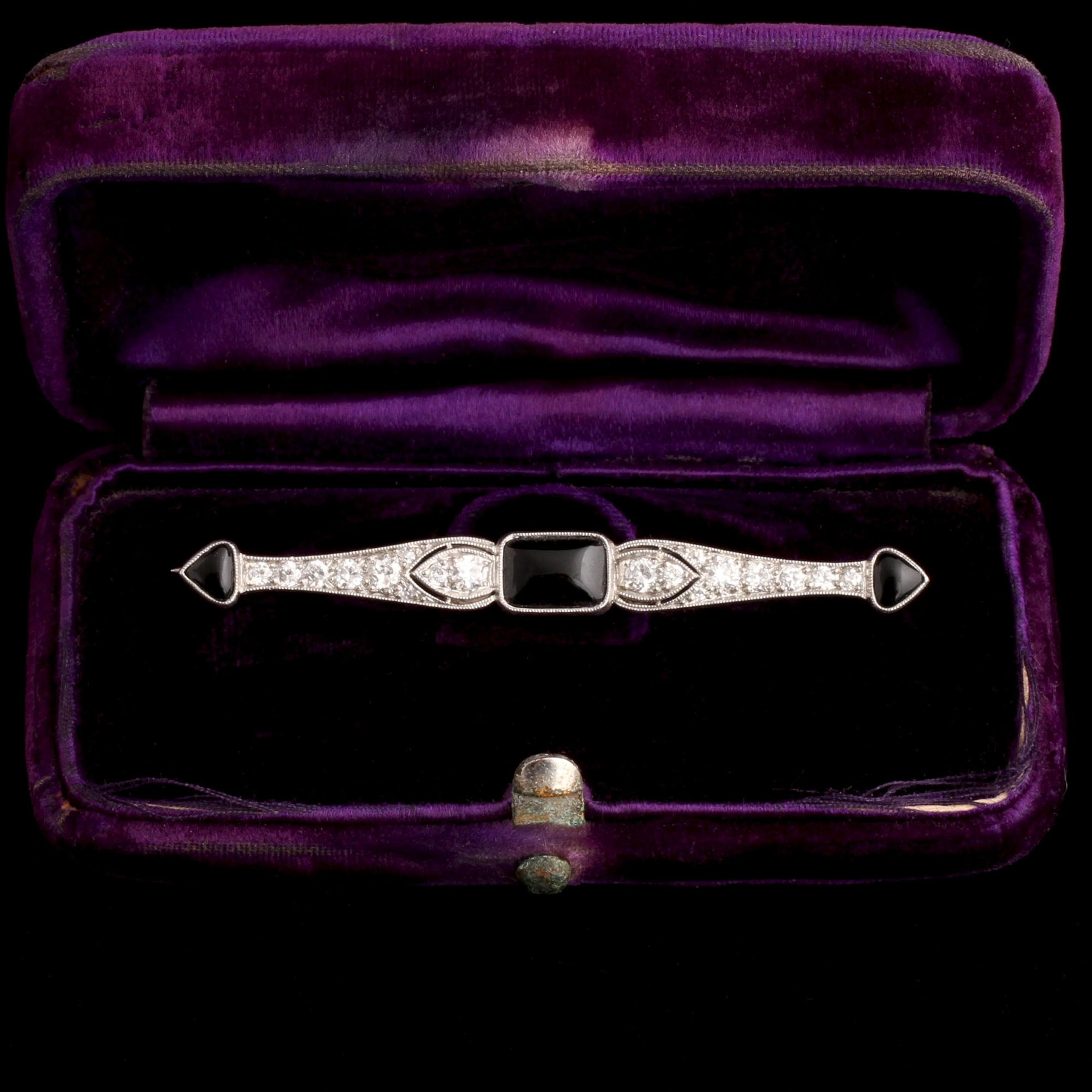 Edwardian Platinum, Onyx and Diamond Brooch