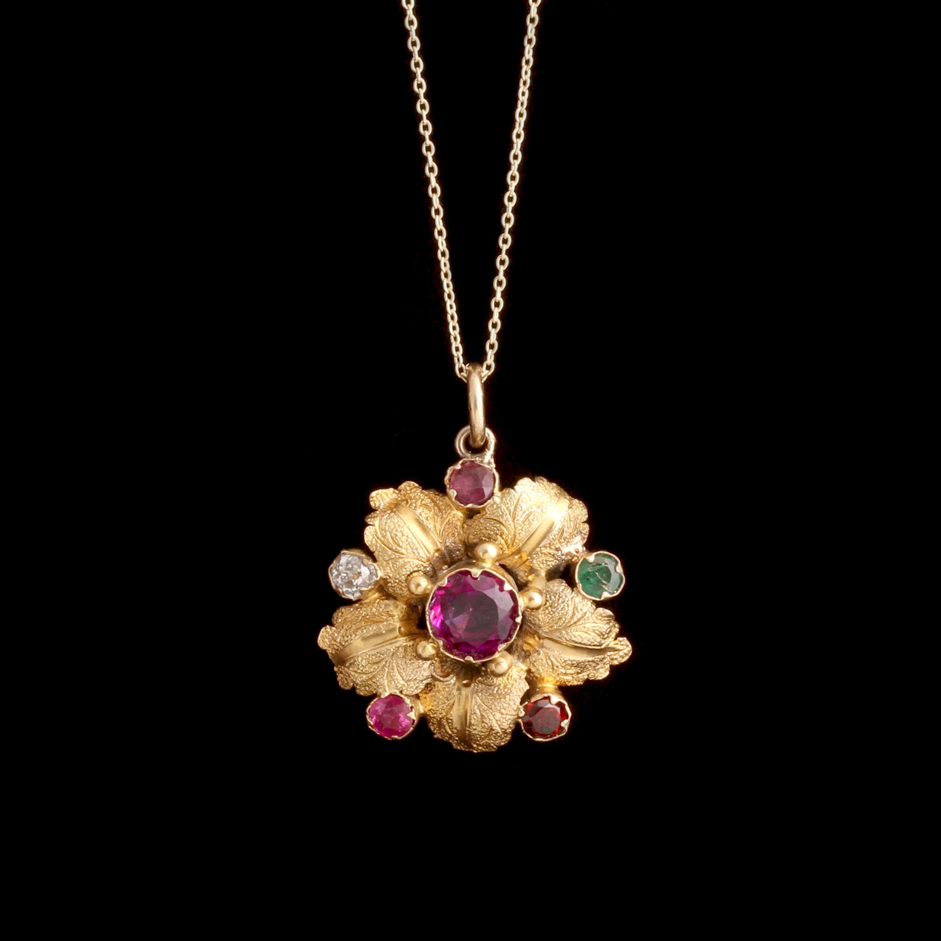Victorian Acrostic "Regard" Pansy Pendant
