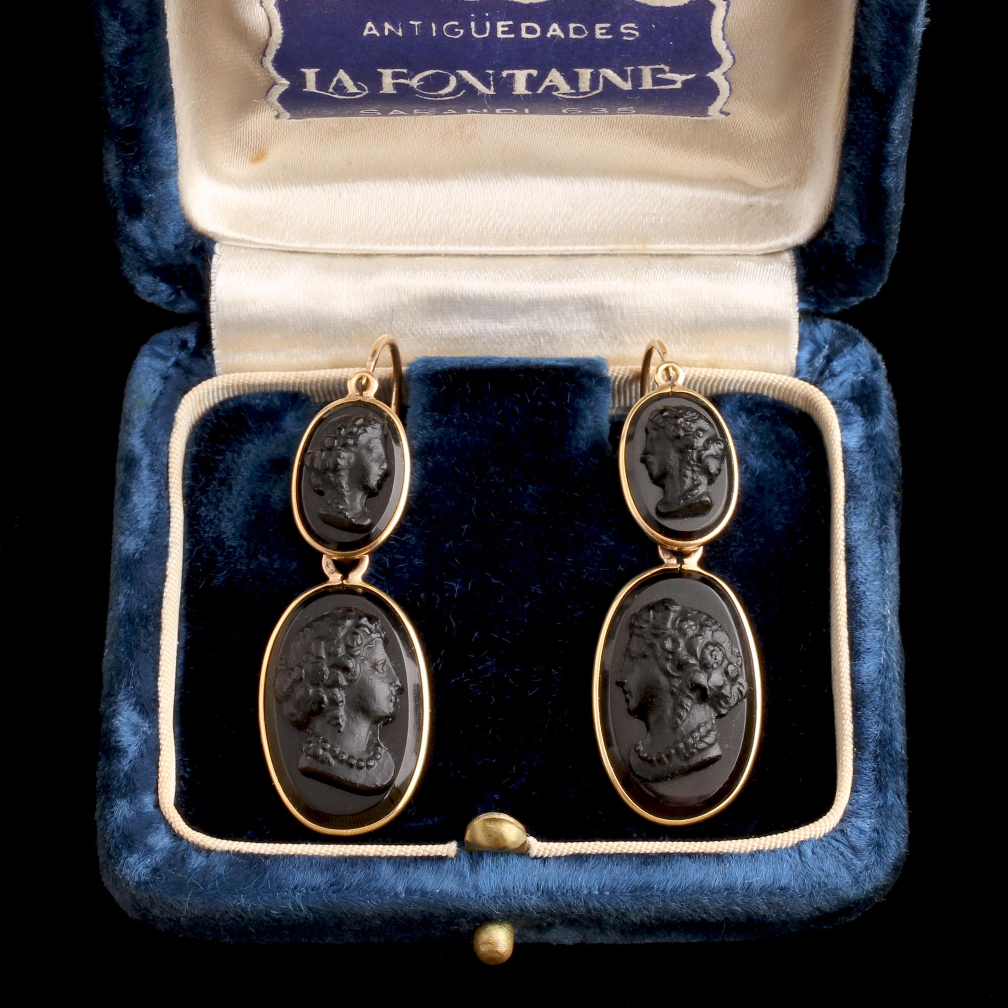 Victorian Day to Night Glass Cameo Earrings