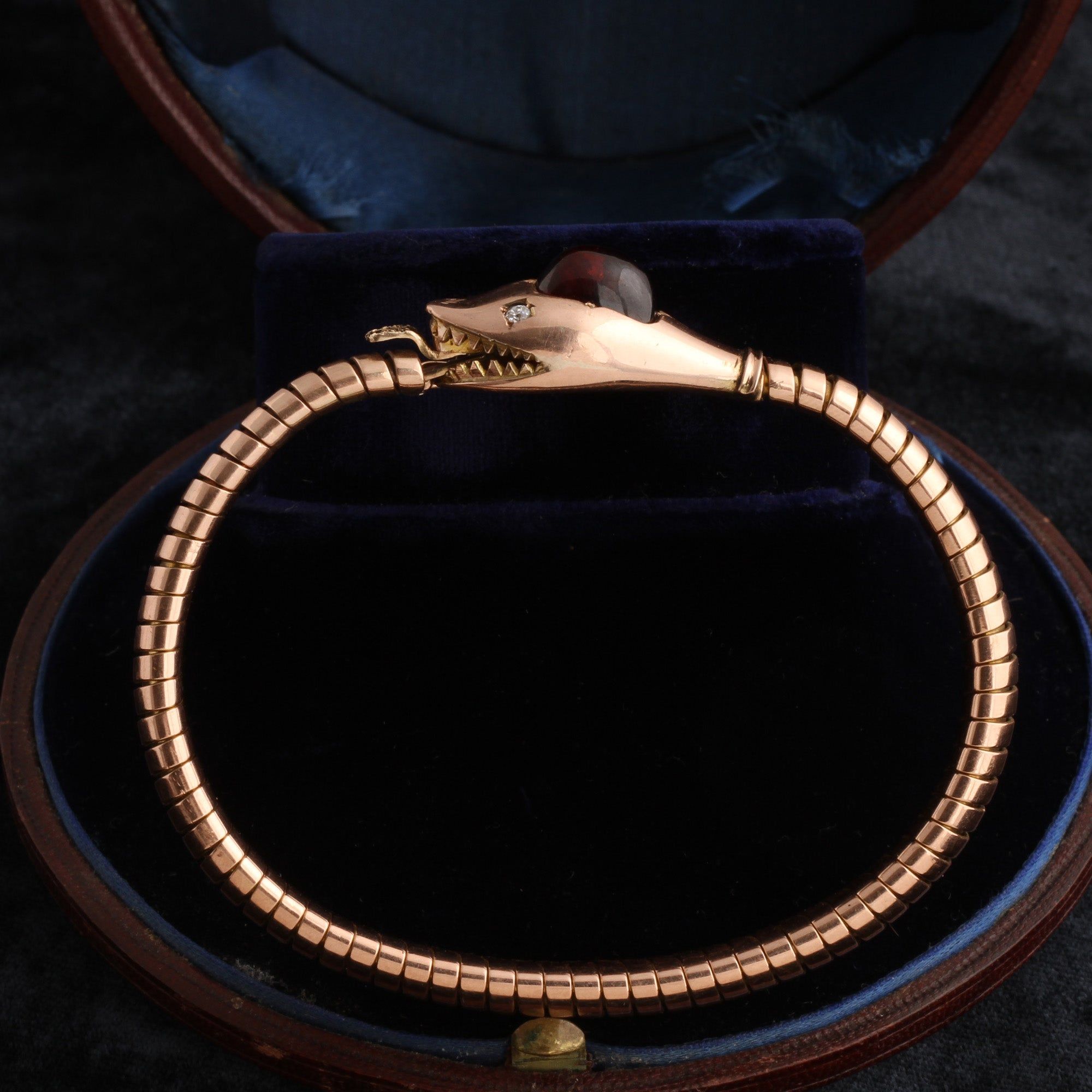 Late Victorian Garnet & Diamond Snake Bracelet