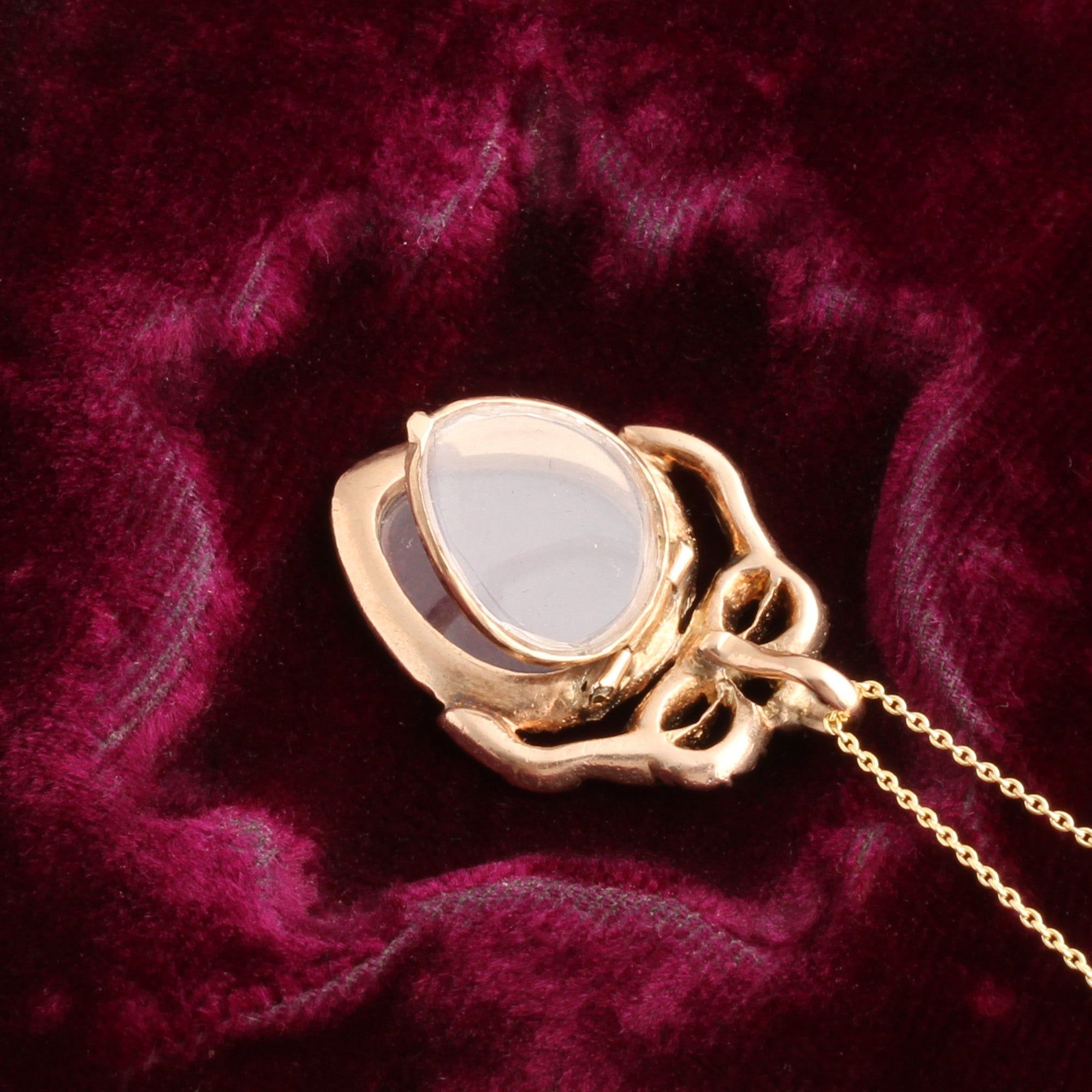 Back Detail of Georgian Seed Pearl & Garnet Heart Locket