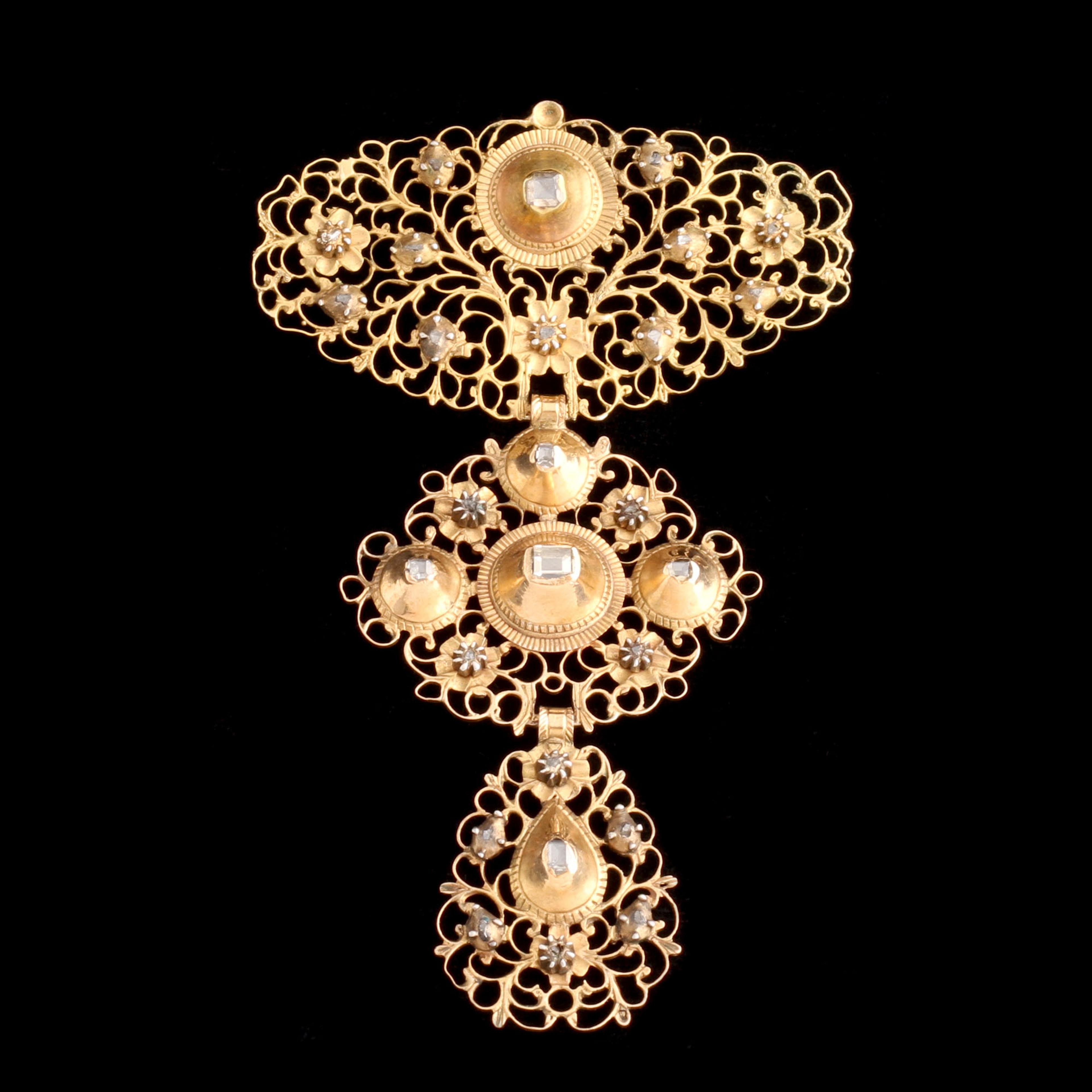 18th Century Iberian Table & Rose Cut Diamond Filigree Pendant
