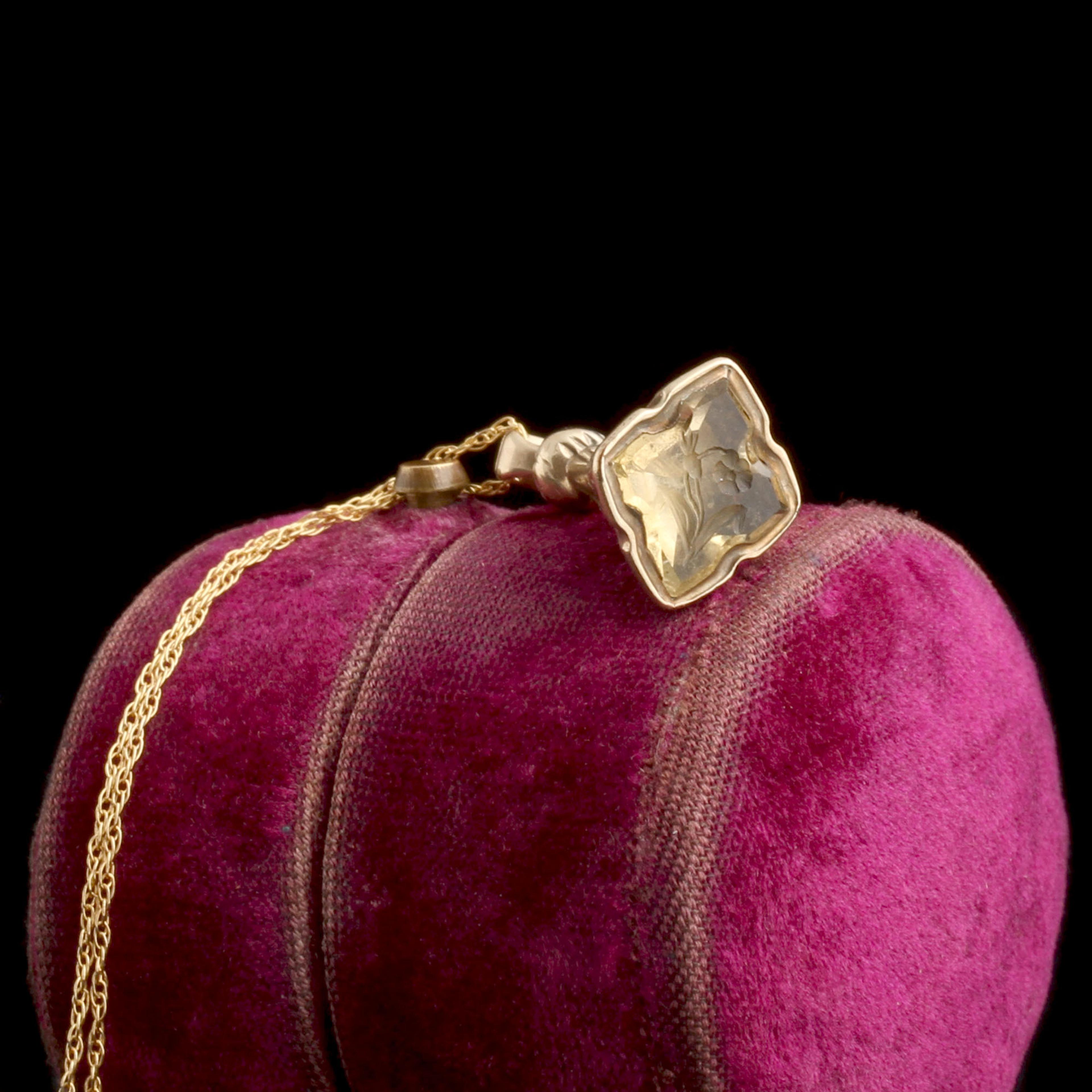 Early Victorian Citrine Pansy Wax Seal Necklace