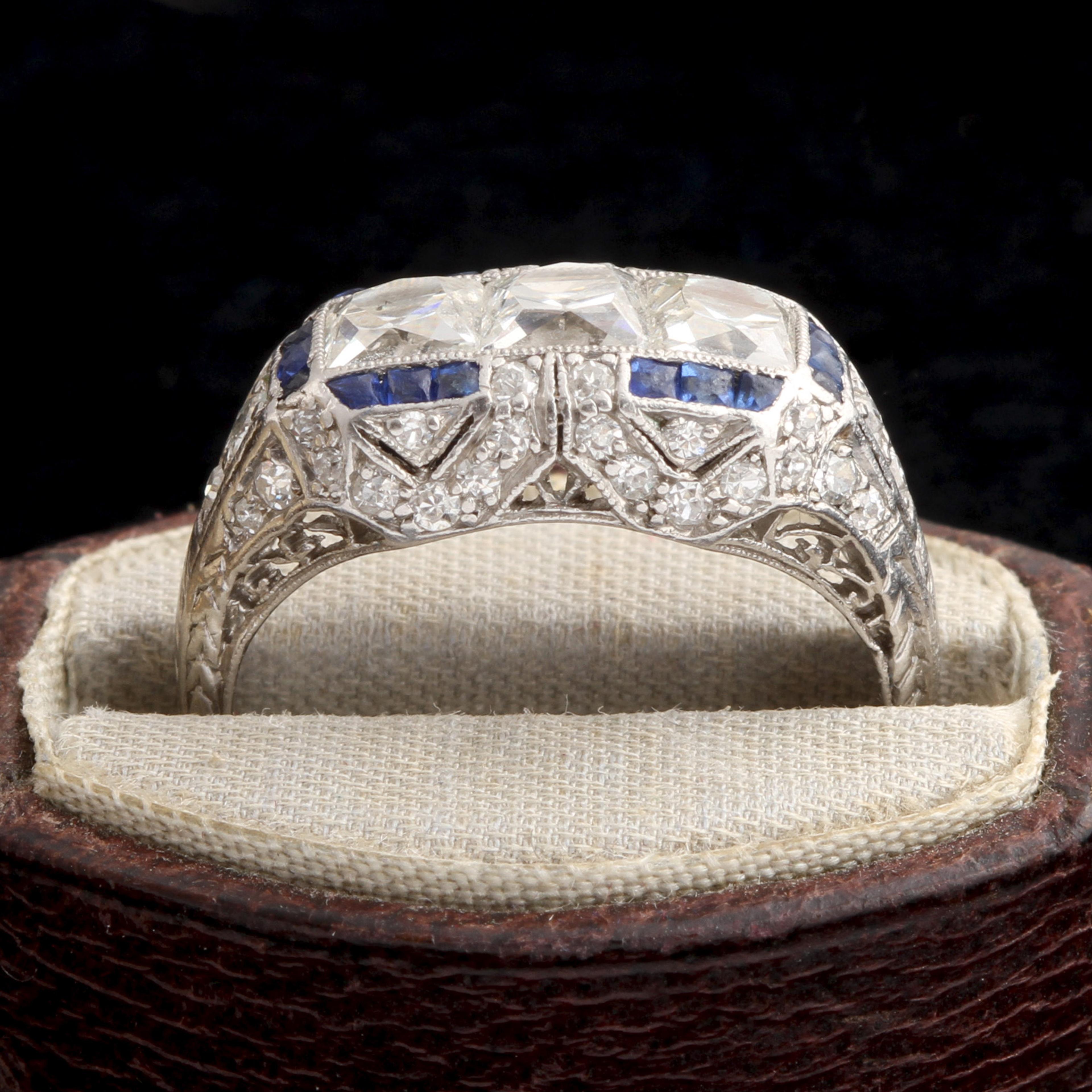 Detail of Art Deco French Cut Diamond Trilogy Ring