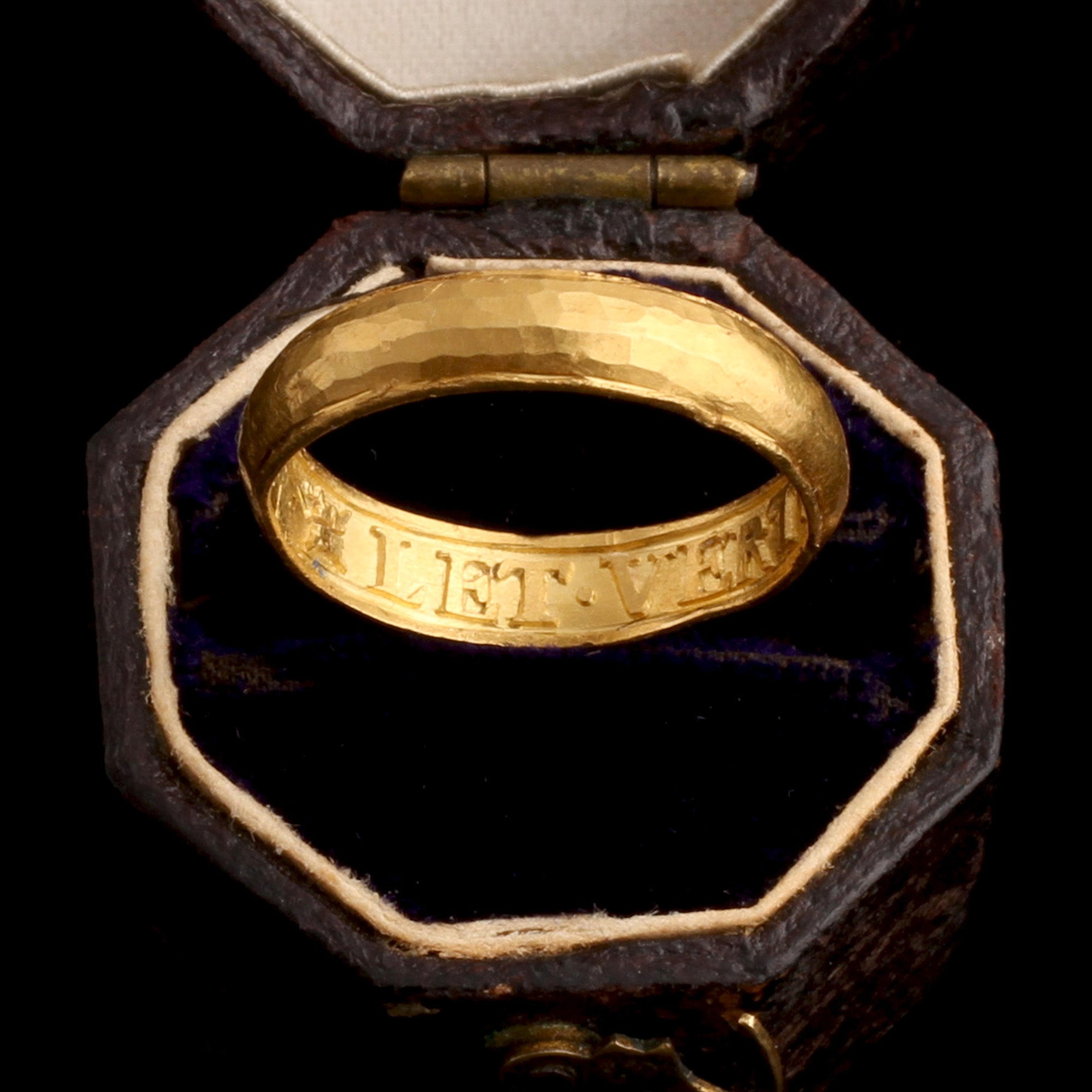 Detail of Mid 18th Century "Let Vertu Be Thy Guide" Posy Ring