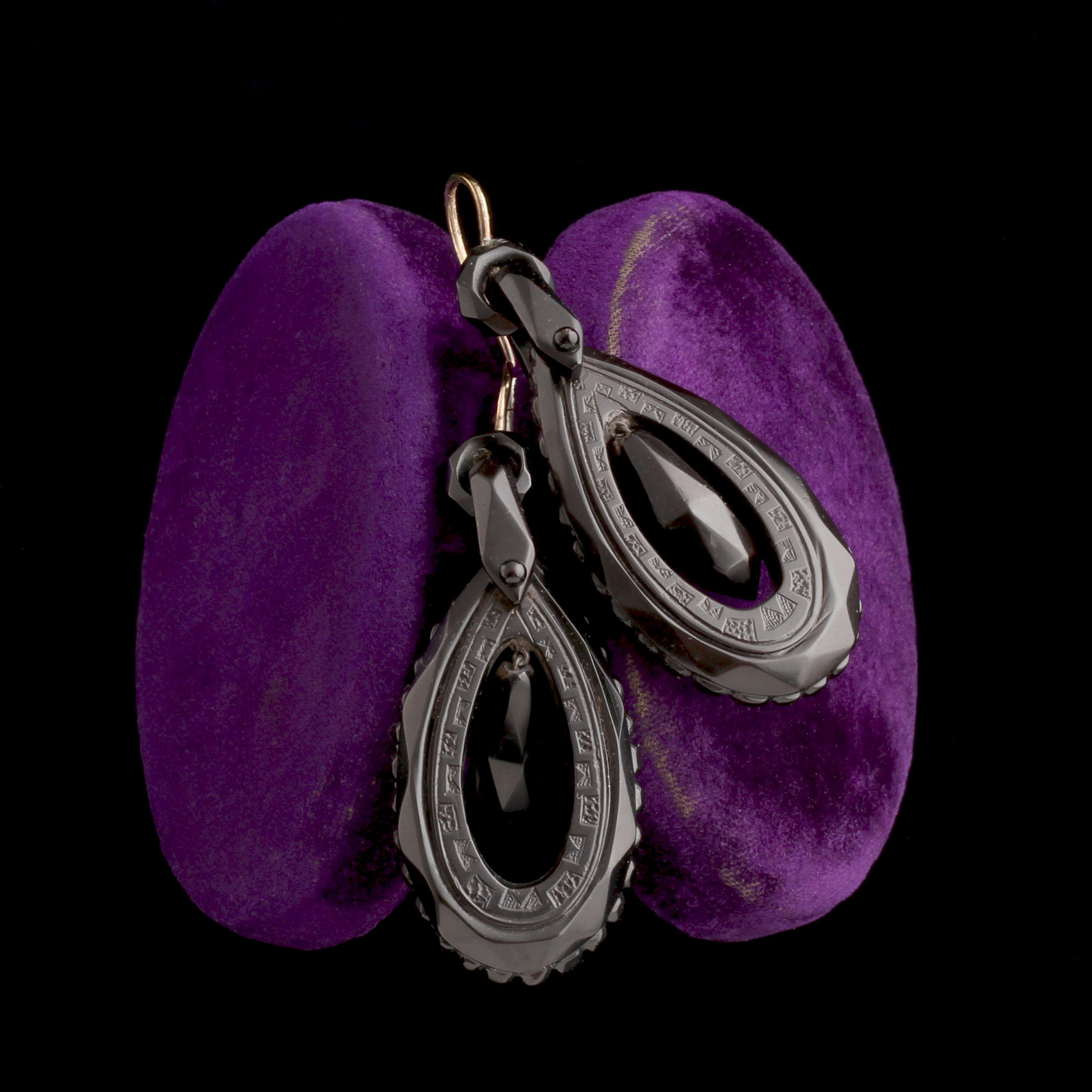 Victorian Greek Key Jet Mourning Earrings