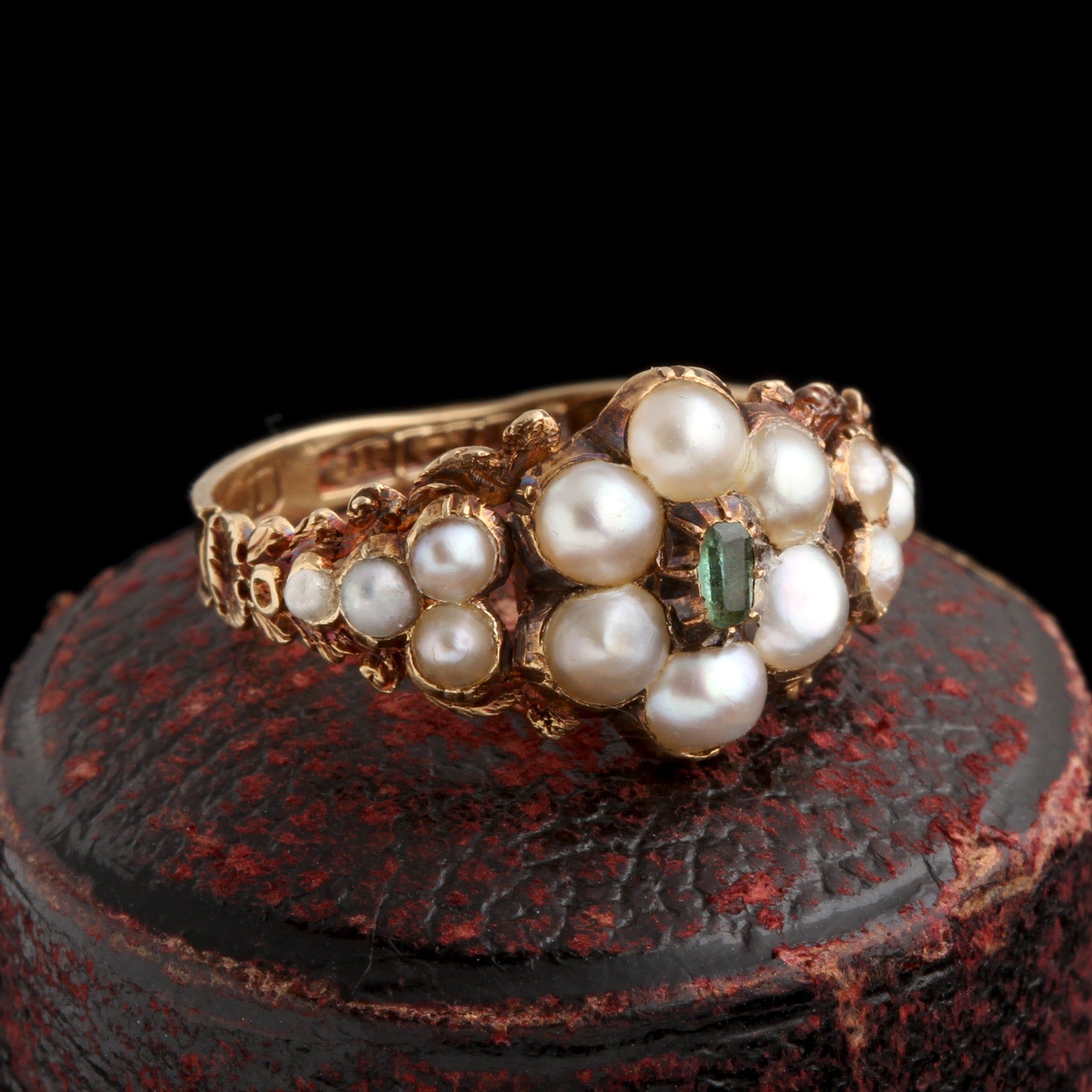 Georgian Emerald & Pearl Cluster Ring