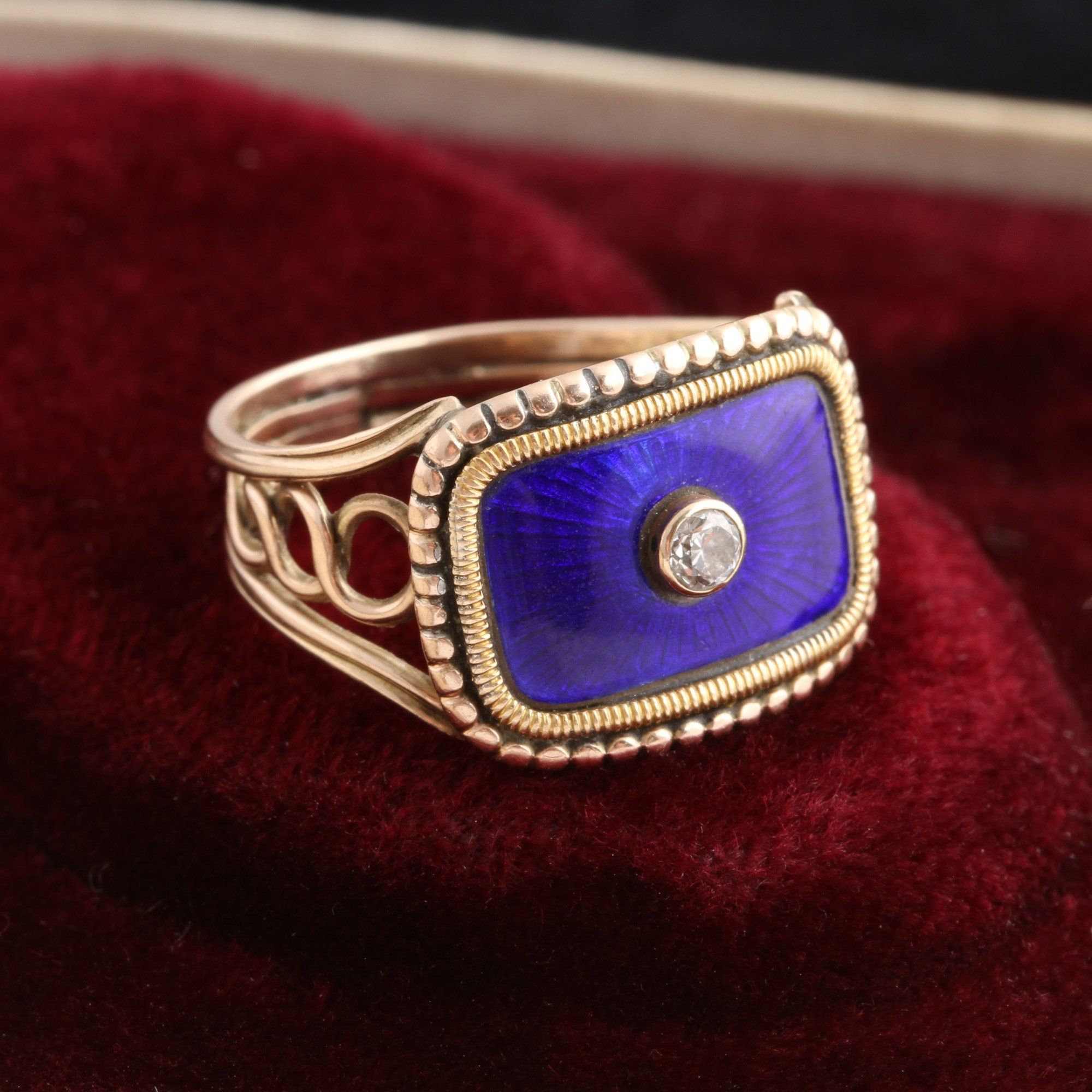 Victorian Blue Enamel & Diamond Mourning Ring