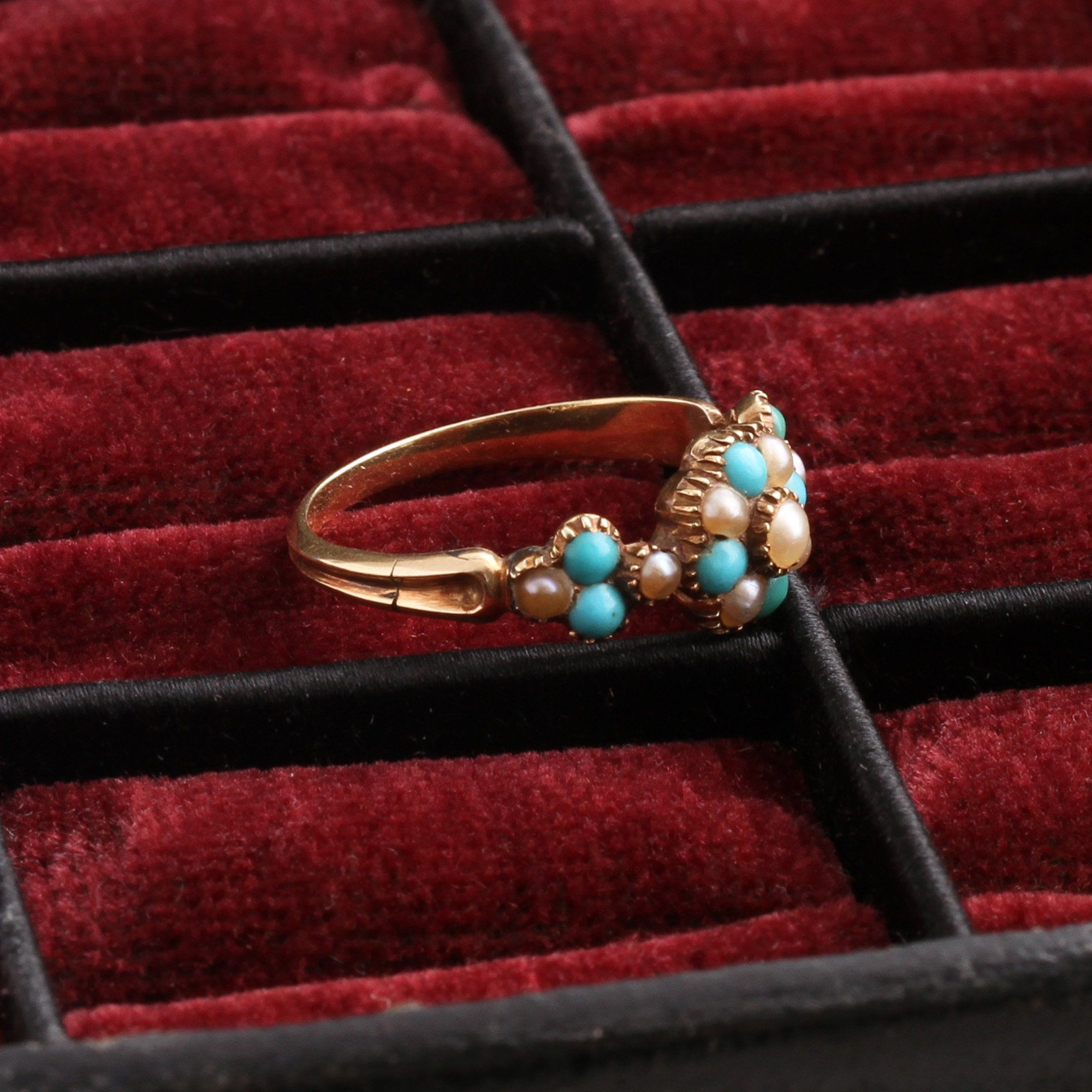 Georgian Turquoise & Pearl Cluster Ring