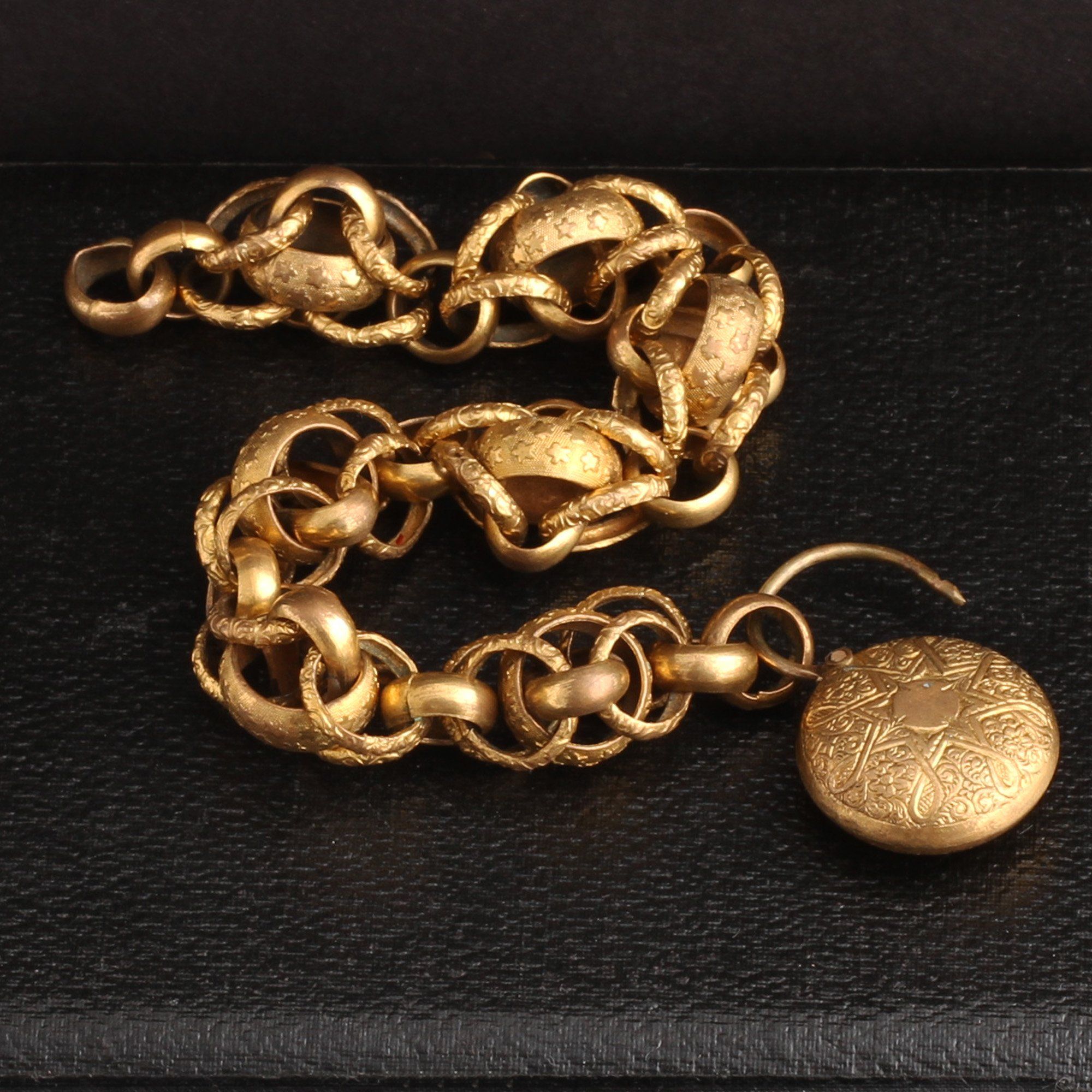 Detail of Georgian Pinchbeck Fancy Link Chain Bracelet with Padlock