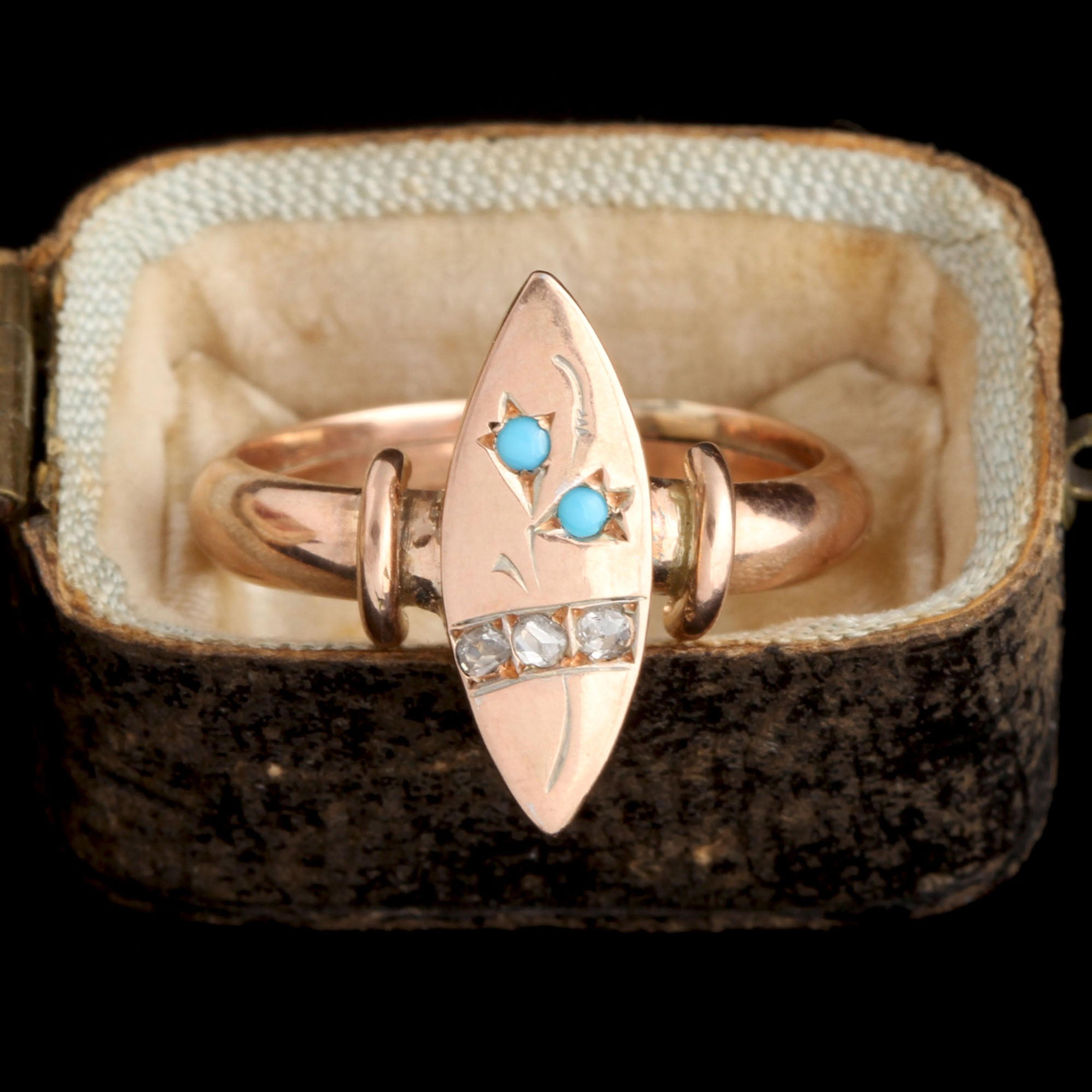 Detail of Victorian Turquoise & Diamond Navette Ring