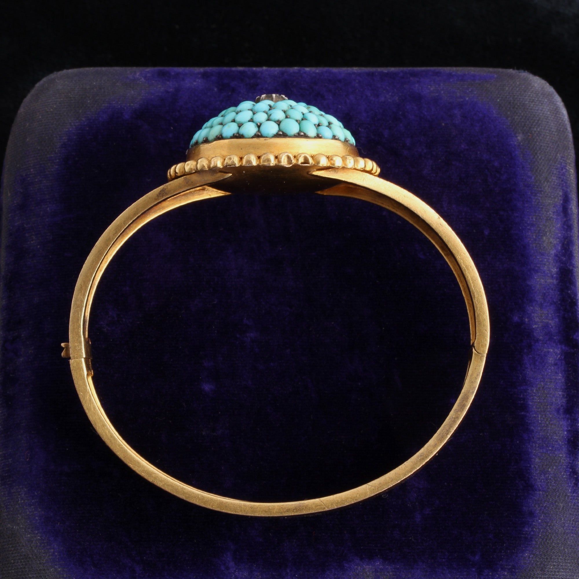 Side Detail of Victorian Turquoise Pavé & Diamond Bombé Bracelet