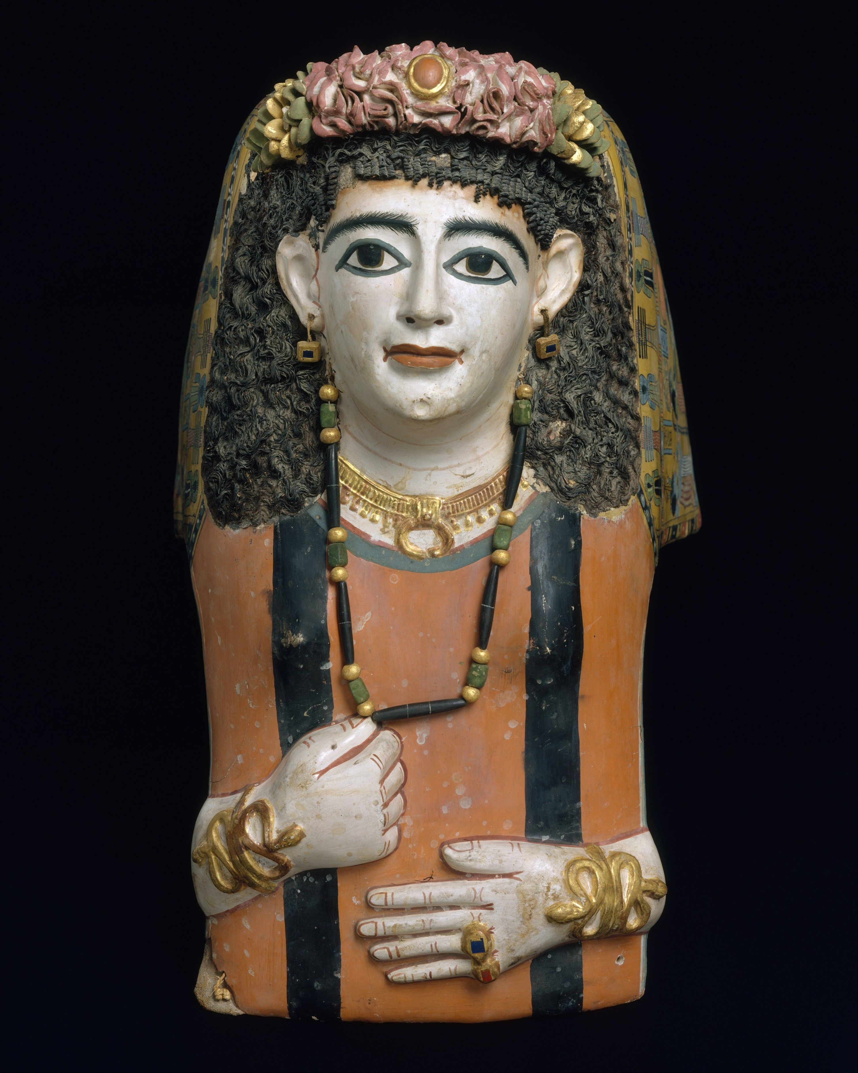 Mummy Mask wearing snake bracelets, A.D. 60-70, Metropolitan Museum of Art